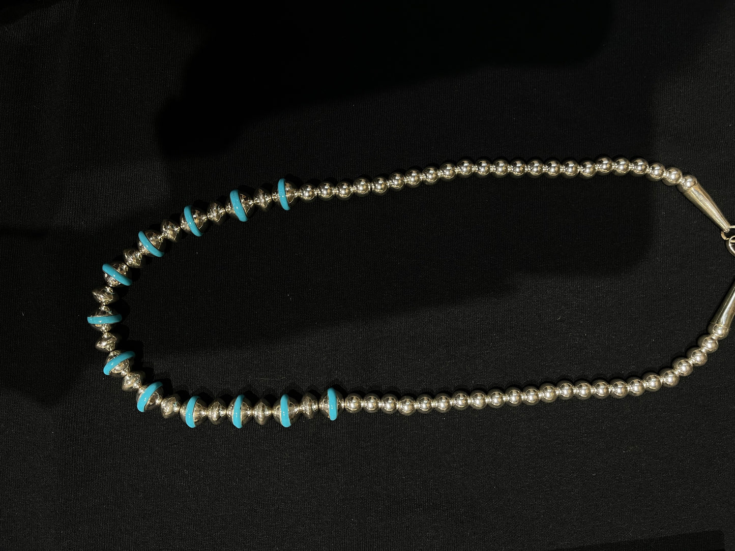 24" 8mm-12mm High Shine Navajo Pearls and Sleeping Beauty Turquoise Necklace and Dangle Earrings Set