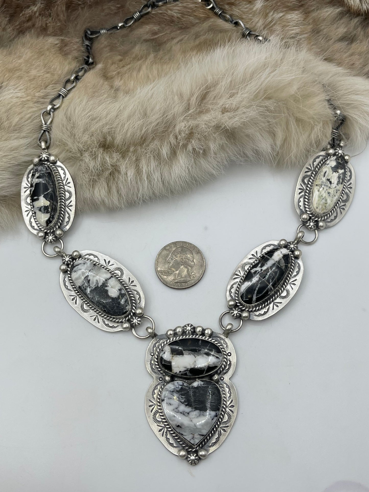 20" White Buffalo Heart Necklace by Lyle Piaso, Navajo