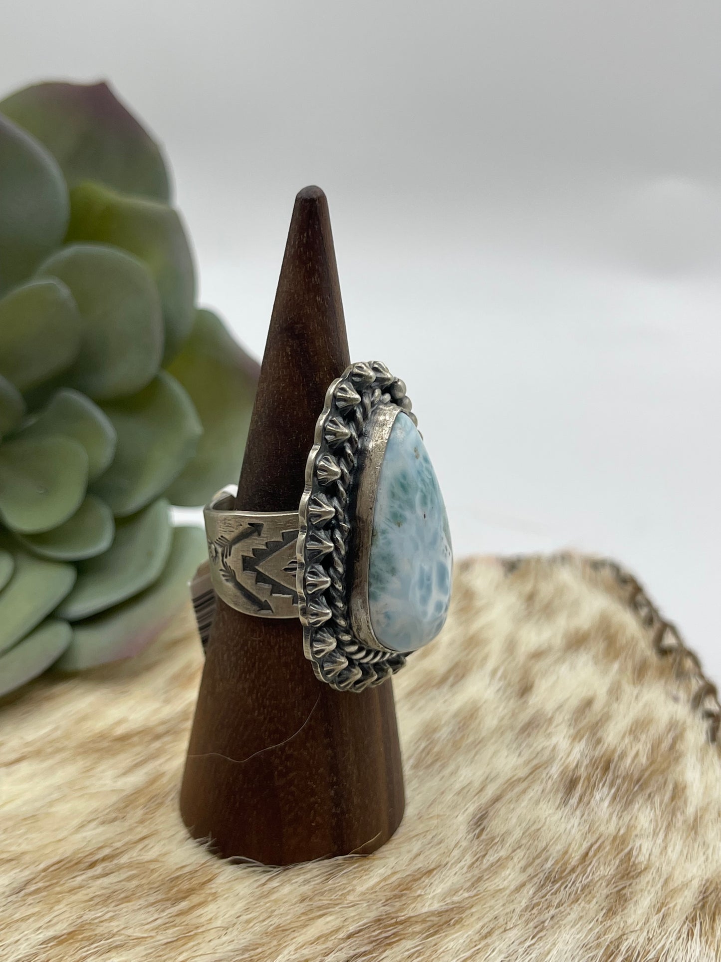 9.0 Larimar Ring by T. Nez Sr., Navajo