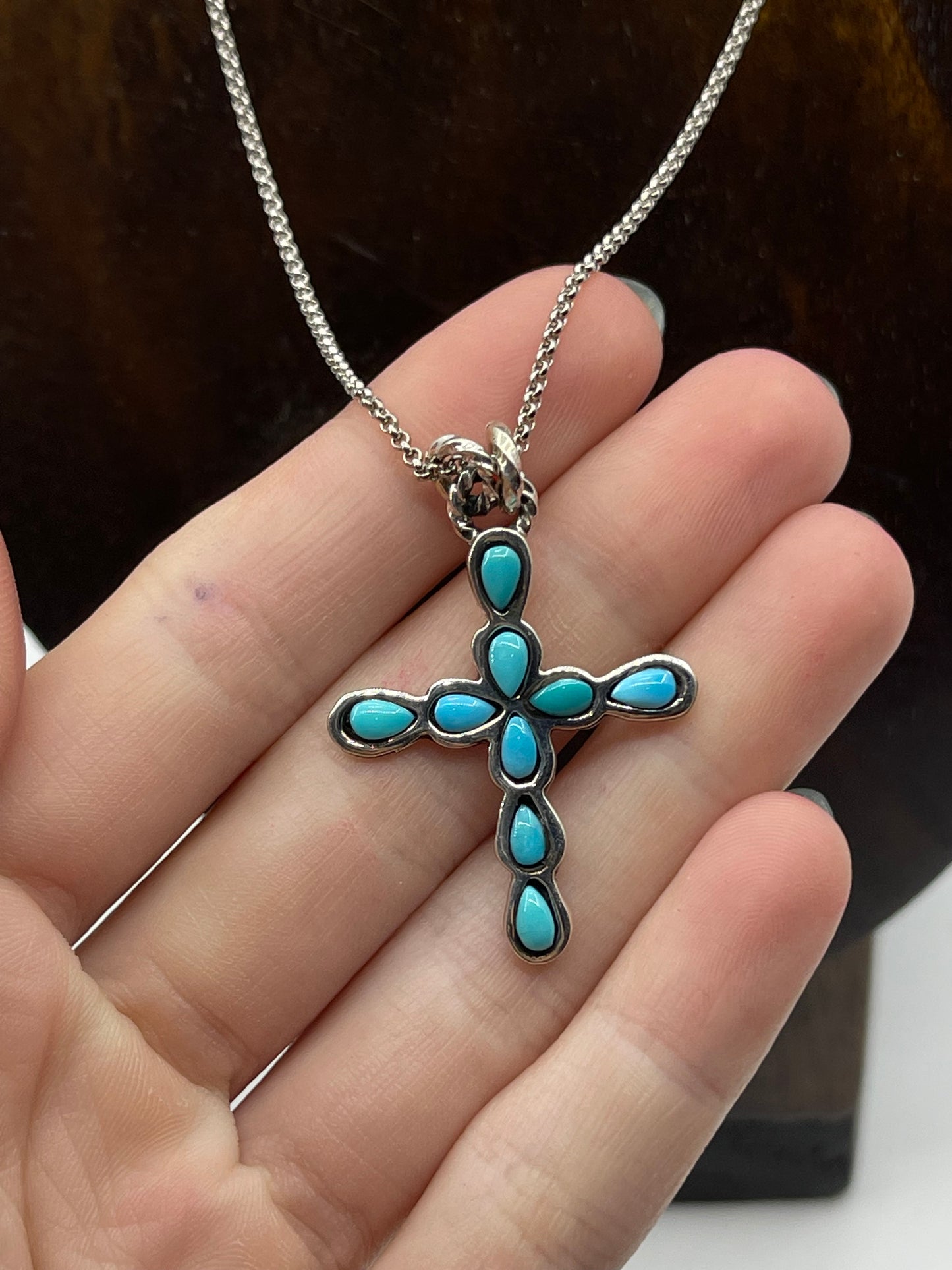 18" Turquoise Cross Necklace by Bryce Vacit, Navajo