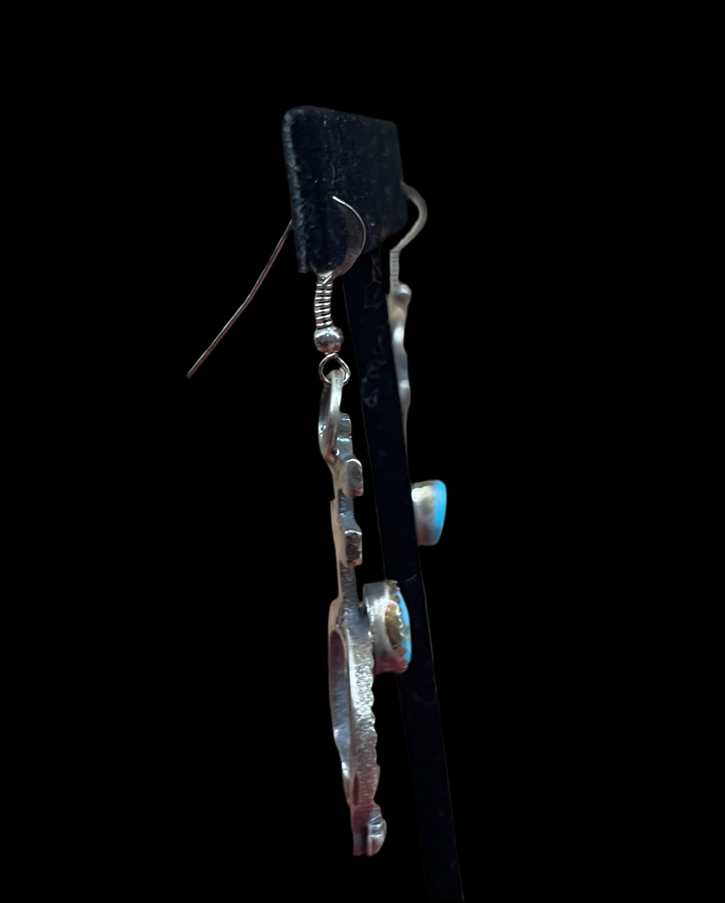 Kingman Turquoise Naja Dangle Earrings by Kevin Billah, Navajo