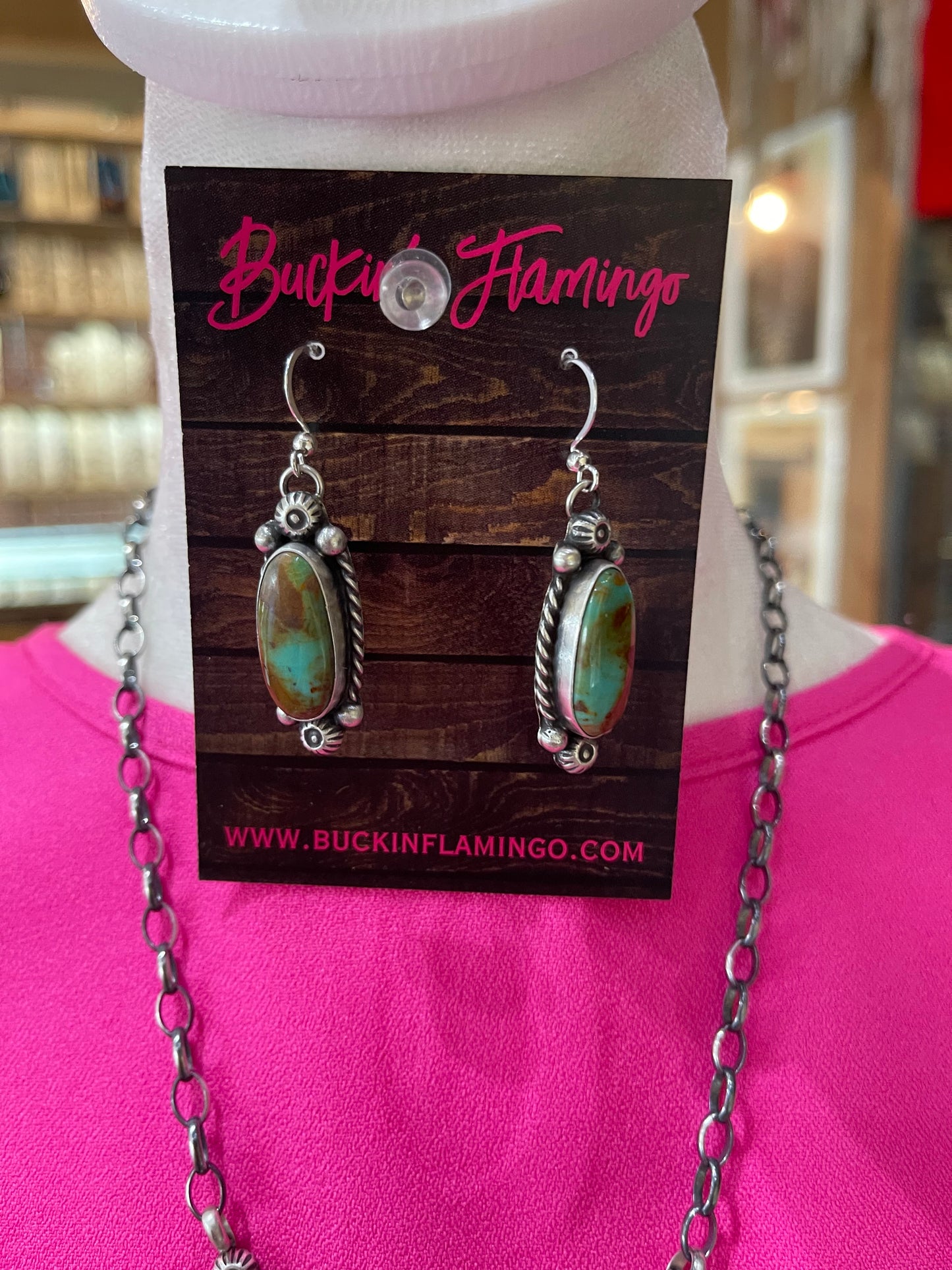 24" Turquoise Lariat Necklace and Dangle Earrings Set by Anne Spencer, Navajo