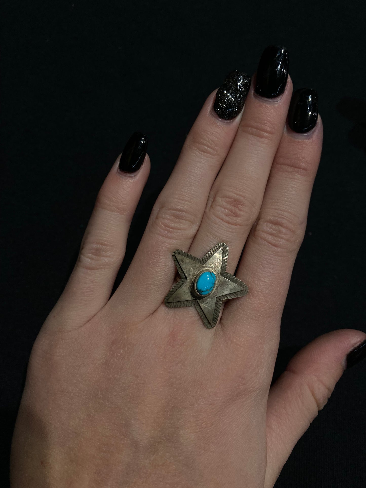 8.5 Turquoise Star Ring by Donovan Skeets, Navajo