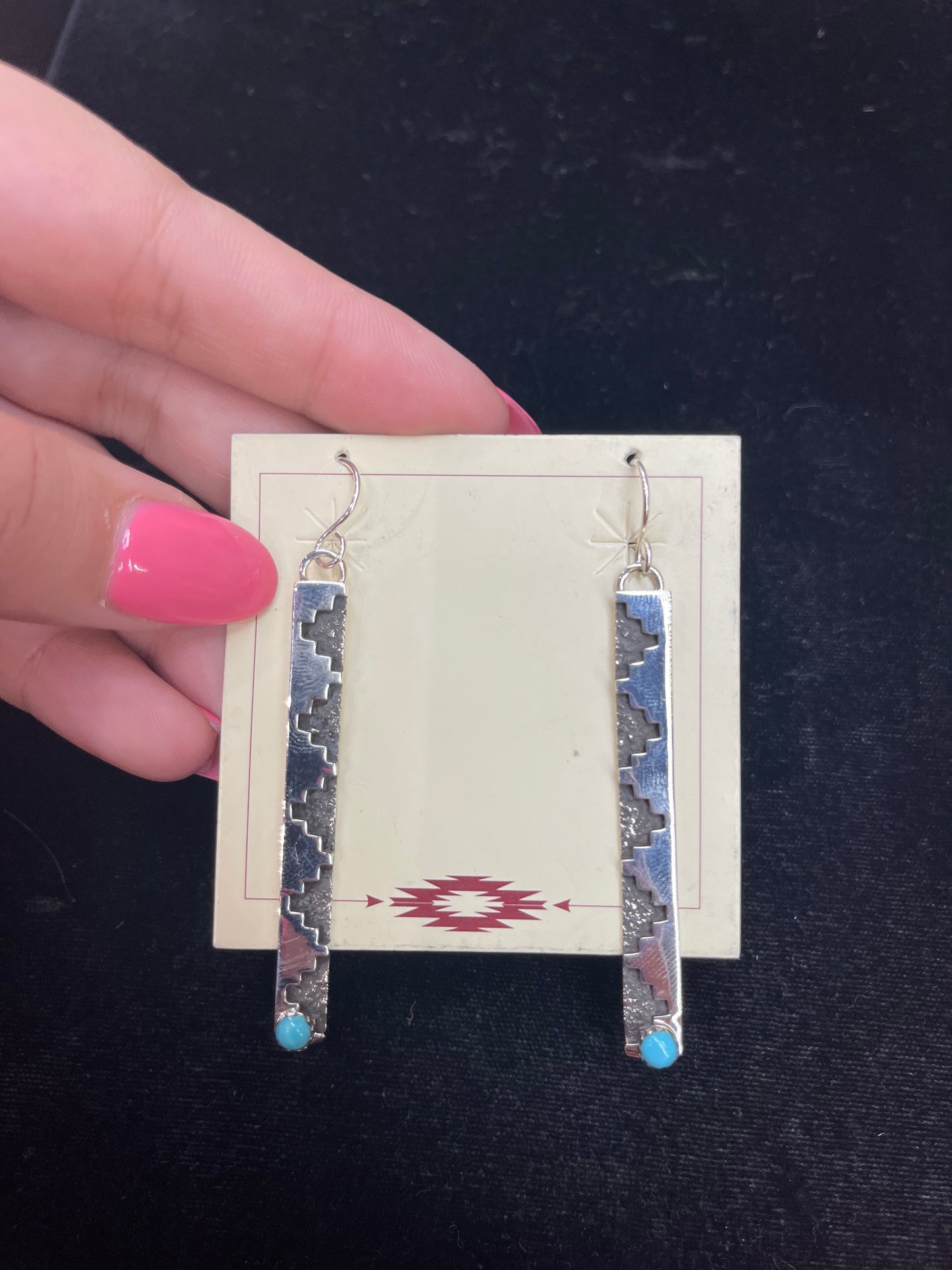 Silver Overlay Earrings with Sleeping Beauty Turquoise by Marie Jackson, Navajo