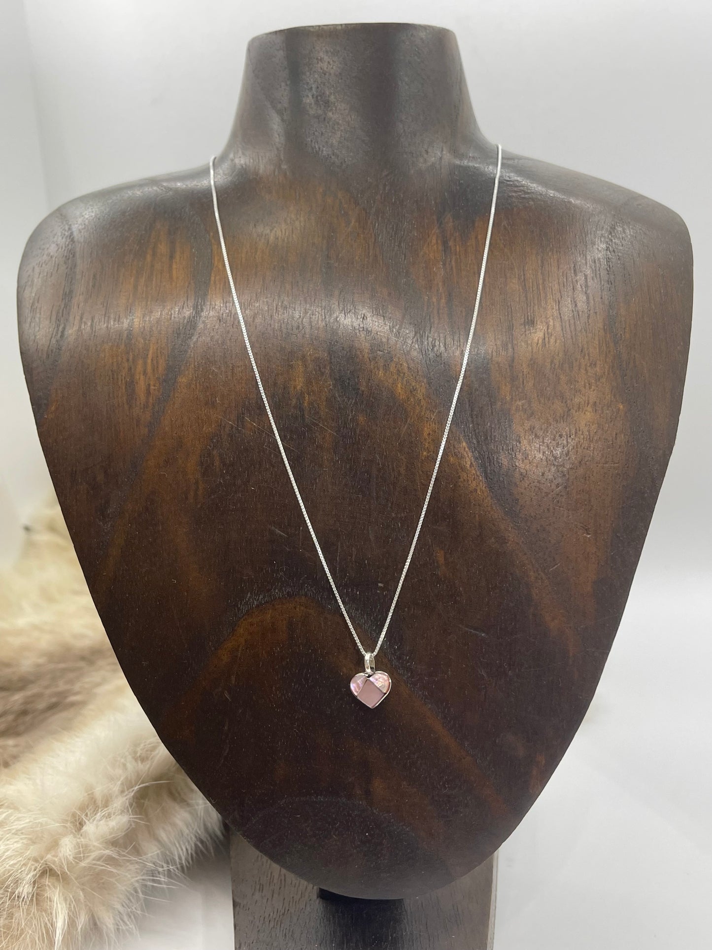 18" Pink Mop Heart Necklace By Linda Chavez, Zuni