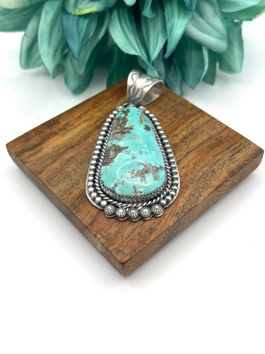 Kingman Turquoise Pendant with 10mm Bale by Jeff Largo, Navajo