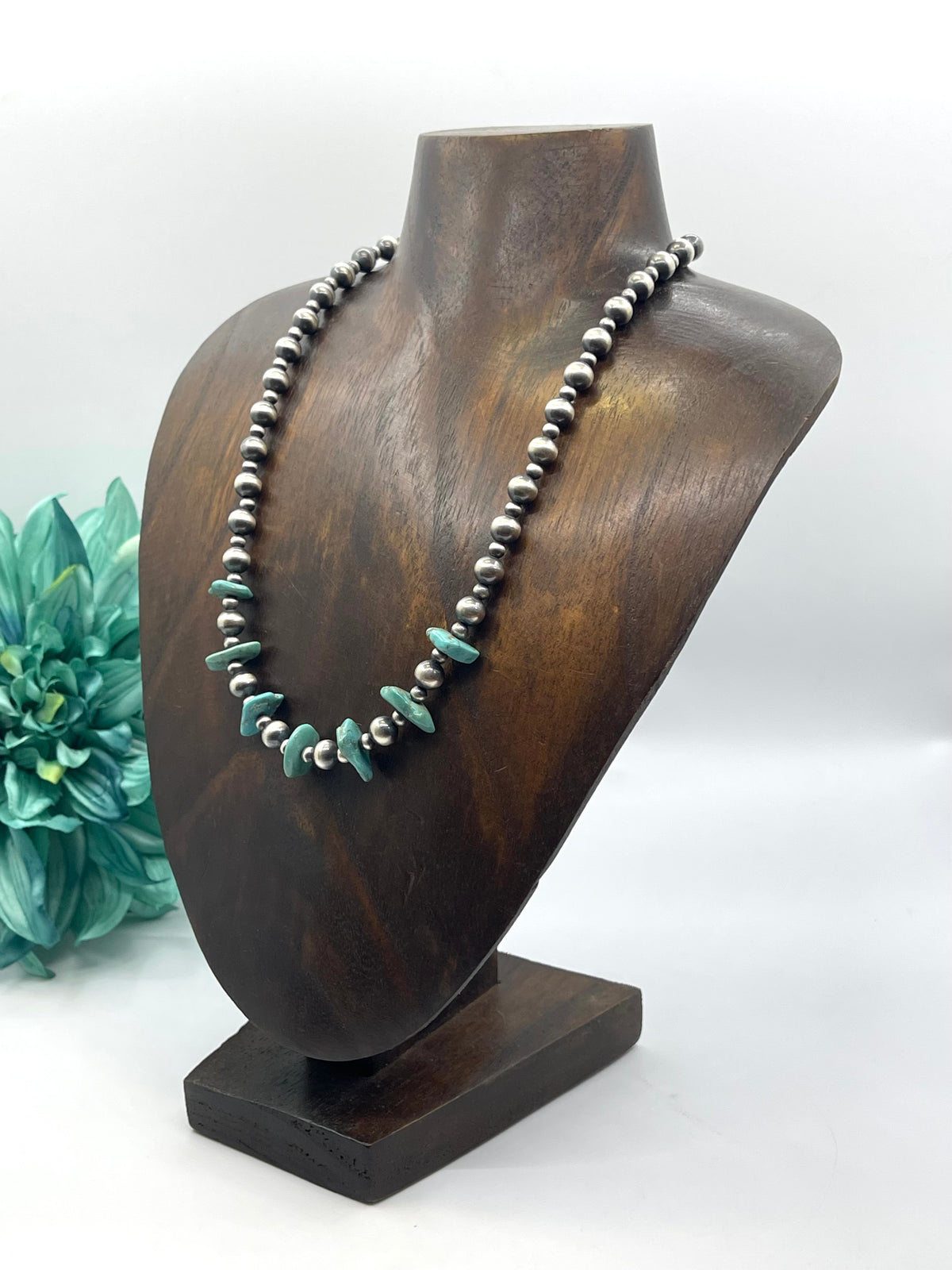 18” Navajo Style Peals & Turquoise Chunky Slabs strung by Lucinda Sardo, Navajo