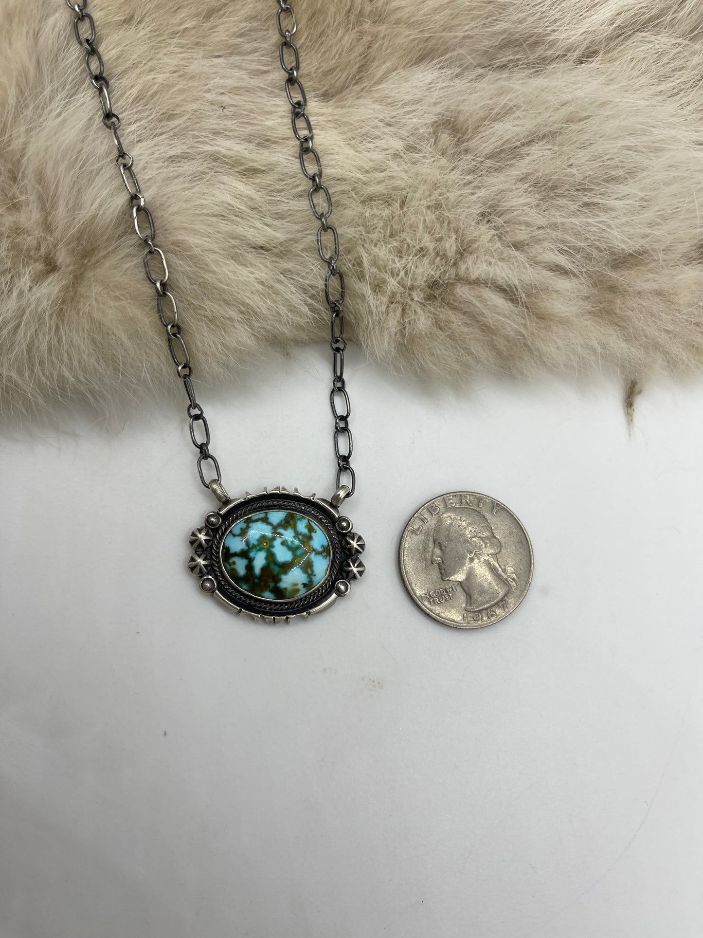 18" High-grade Kingman Web Turquoise Necklace by Marita Benally, Navajo