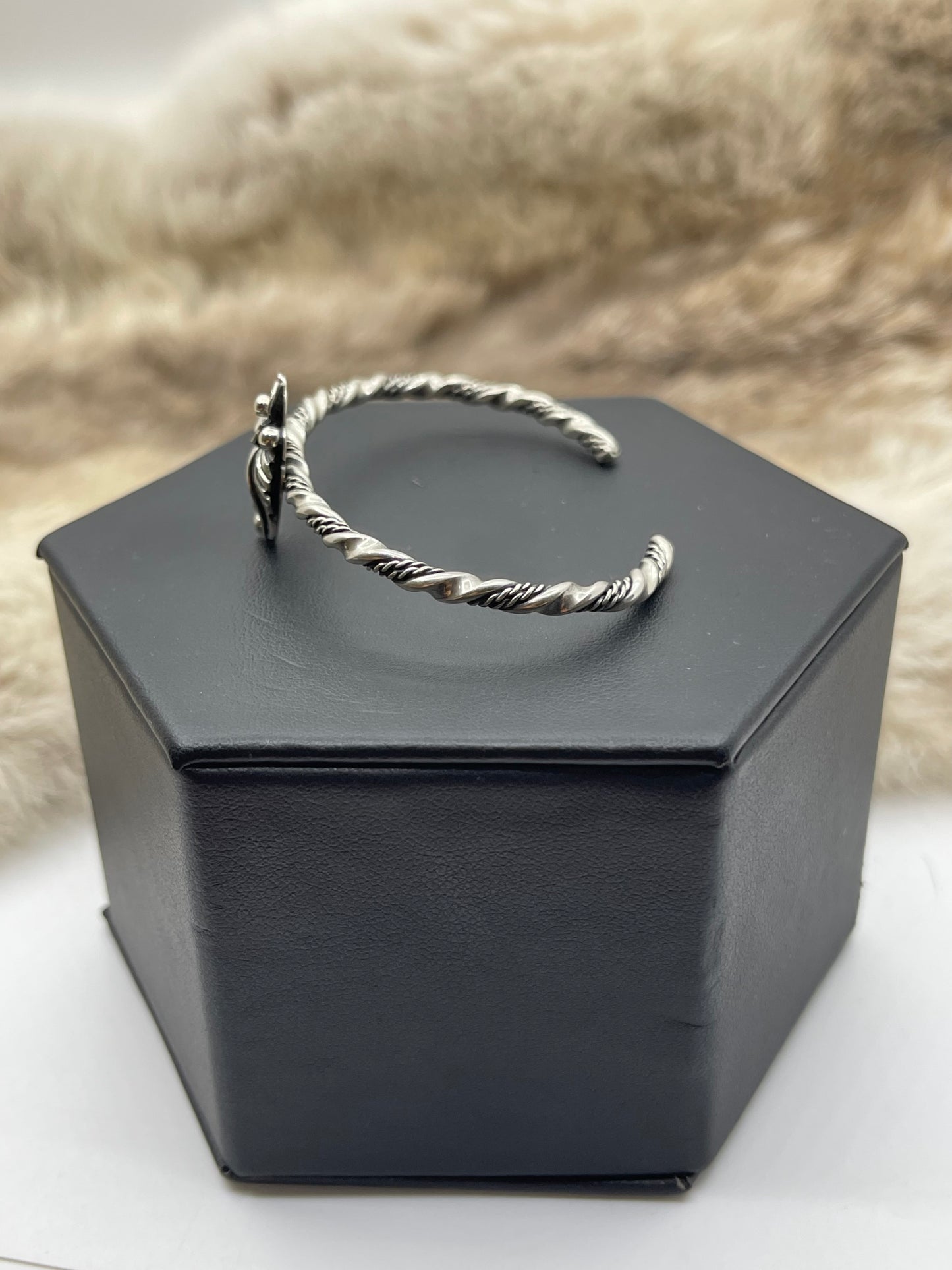 5.25”-6.5” Dainty Silver Flower Cuff by Gwendolyn Burnside, Navajo