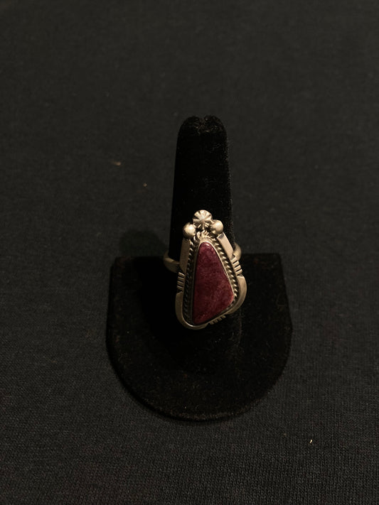 Adjustable Purple Spiny Oyster Shell Triangle Shaped Ring by Alfre Martinez, Navajo