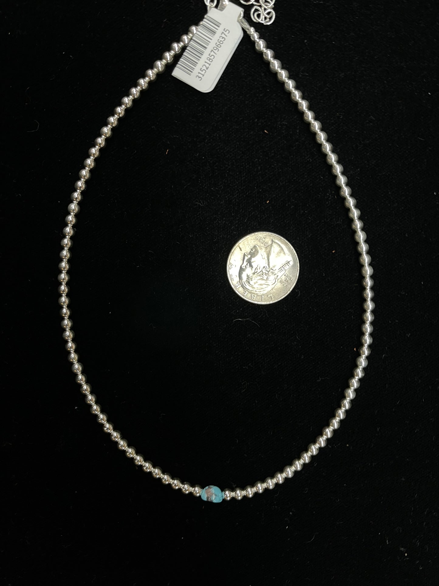 F4mm 16"+2" Silver and Turquoise Beaded Necklace