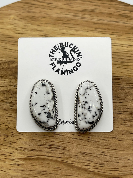 White Buffalo Post Earrings by Elouise Kee, Navajo