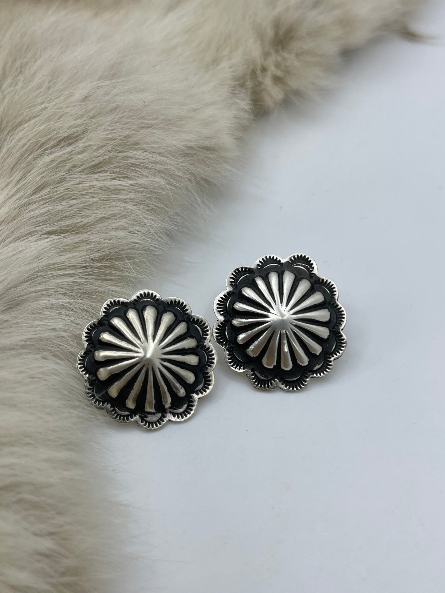 Silver Stamped Concho Post Earrings by LeAnder Tahe, Navajo