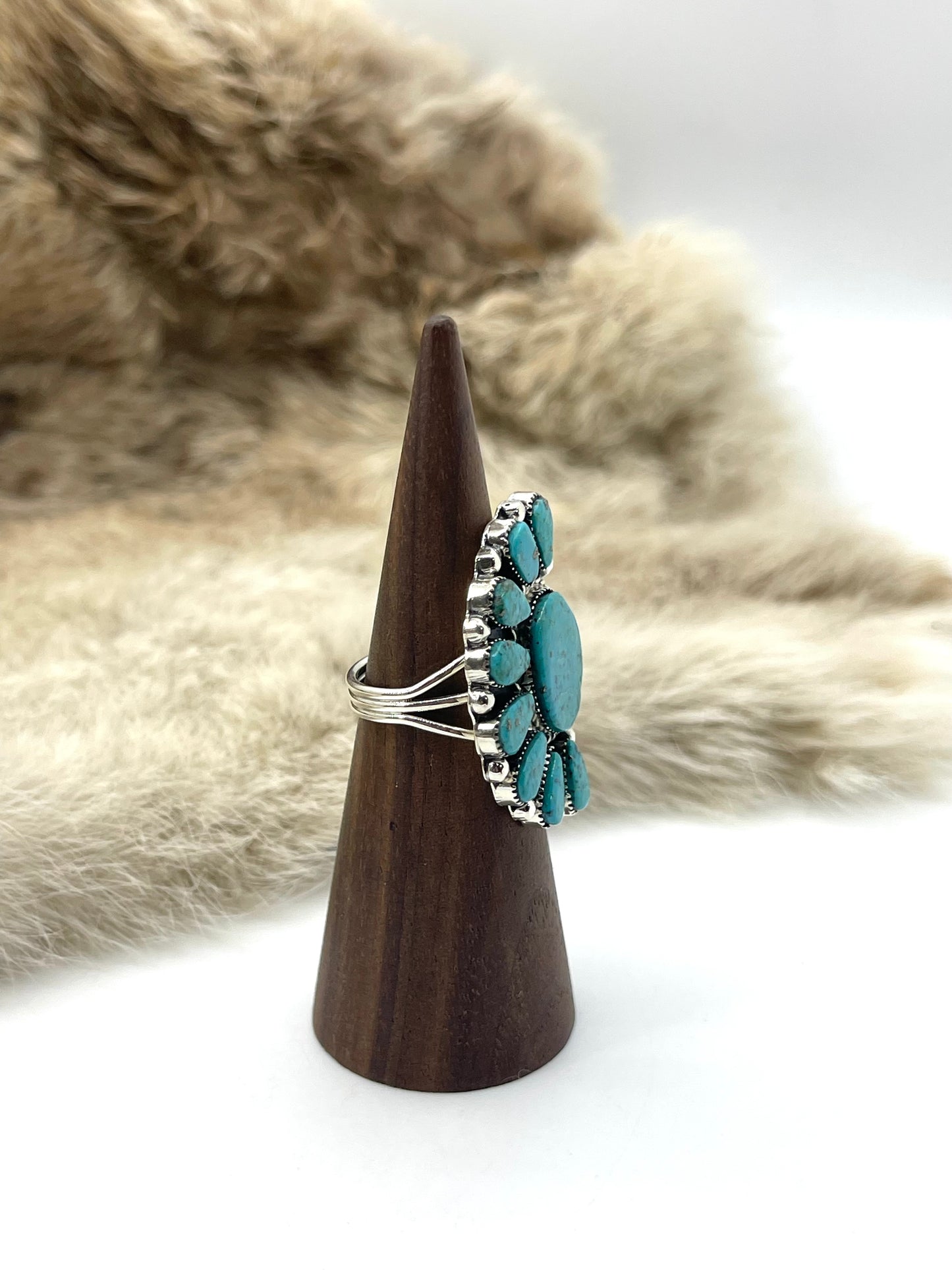 7.0 Half Cluster Turquoise Ring by Jimmy Garcia, Navajo