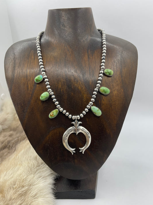 16" Sonoran Gold Turquoise Small Naja Necklace by Letricia Largo, Navajo