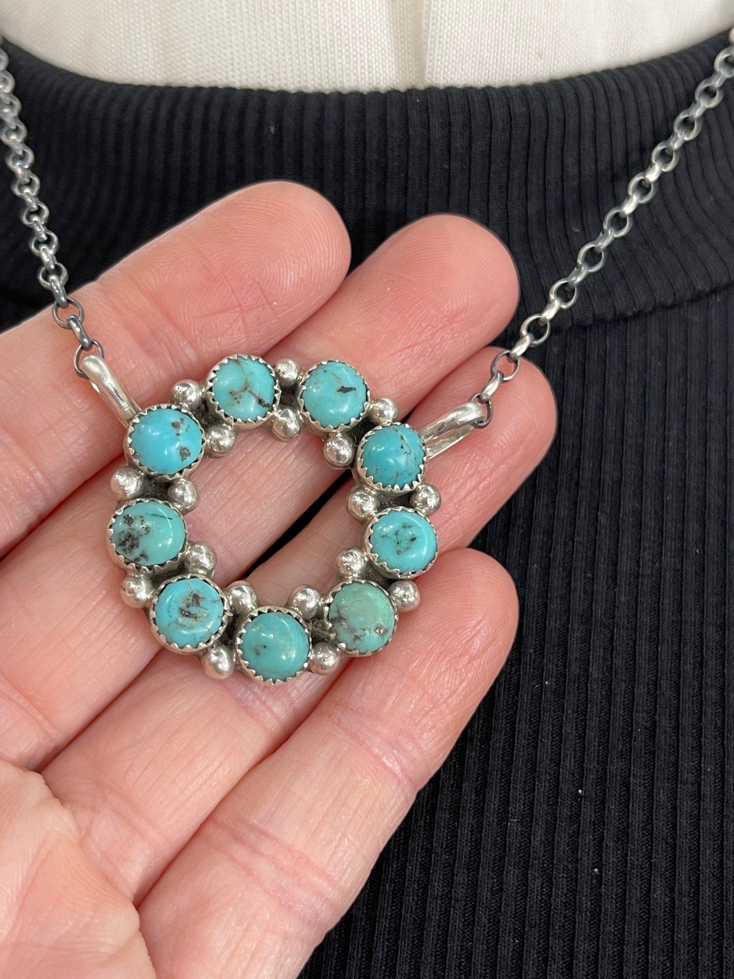 16" Turquoise Infinity Circle Necklace by Maxine Ramirez, Navajo