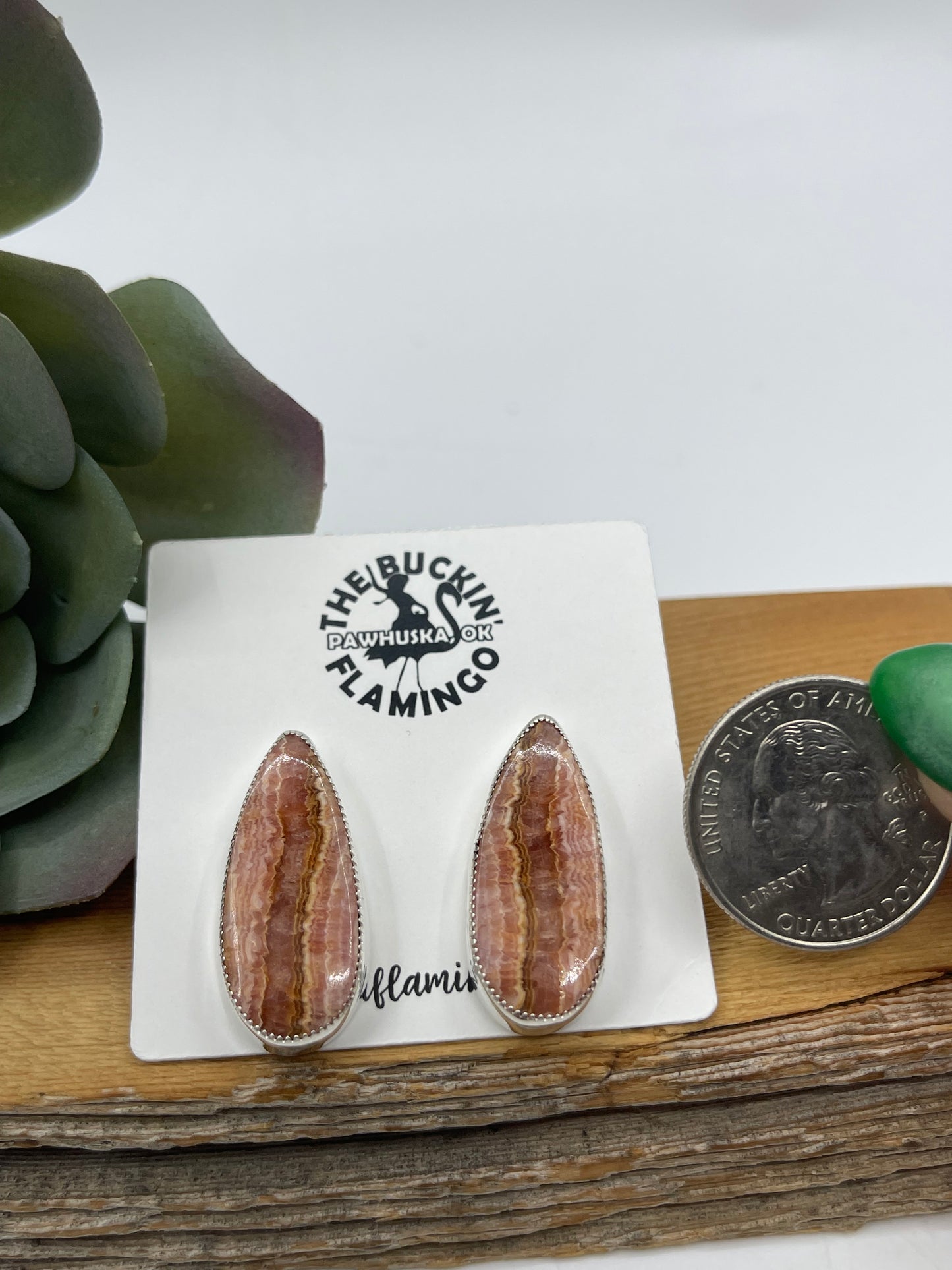 Teardrop Rhodochrosite Post Earrings by Duane Smith, Navajo