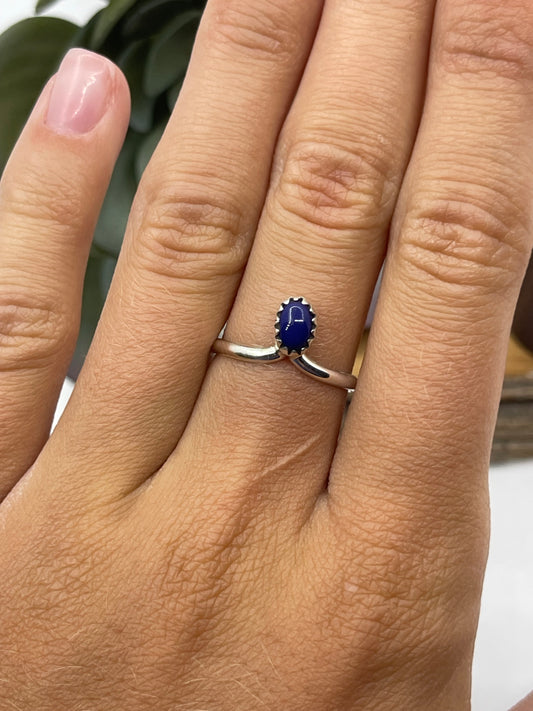 6.0 Dainty Blue Lapis Ring by Hiram Largo, Navajo