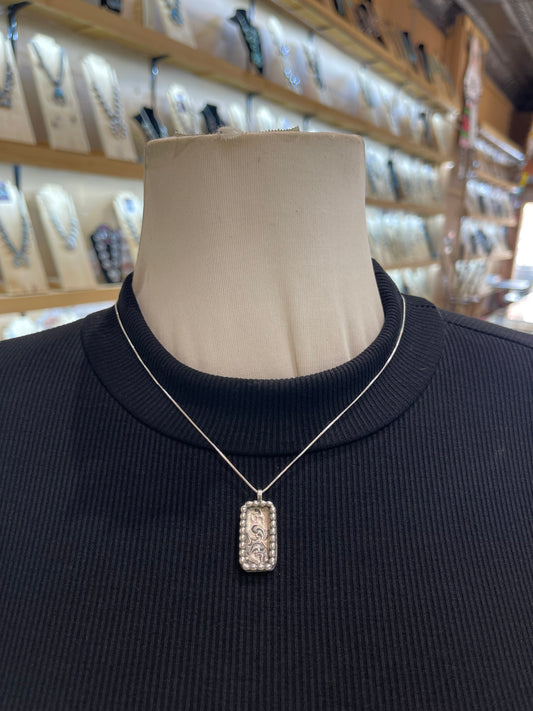 18" 2.7mm Bail Engraved Pendant with Border Necklace Navajo