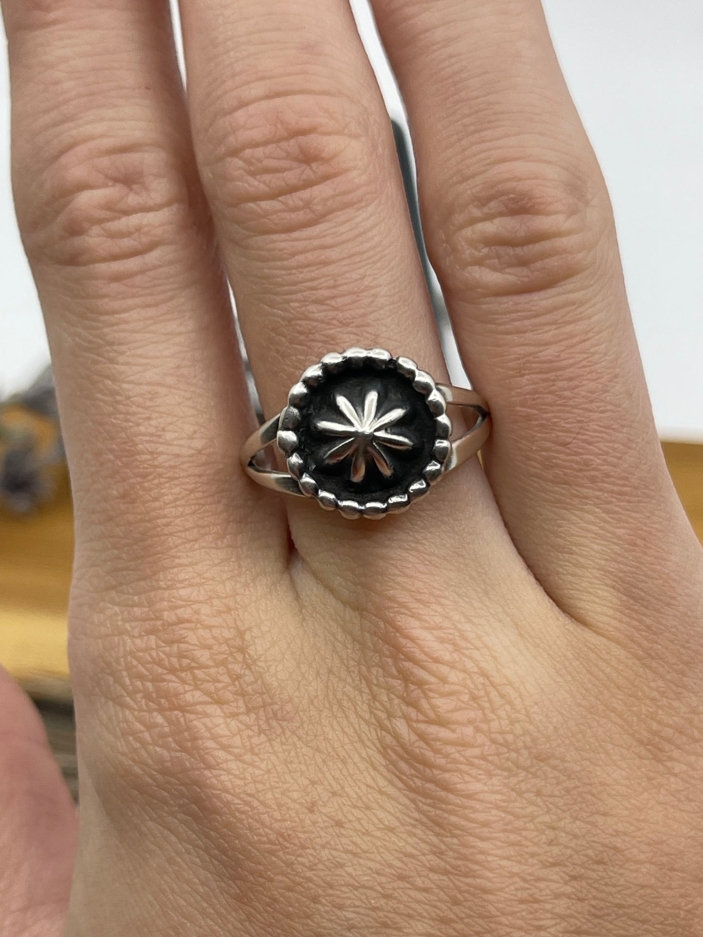 9.0 Silver Concho Style Ring by Robertson Martinez, Navajo