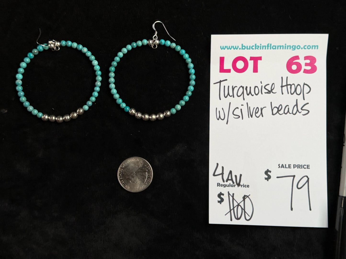 LOT 63 8/9 Turquoise Hoops W/Silver Beads
