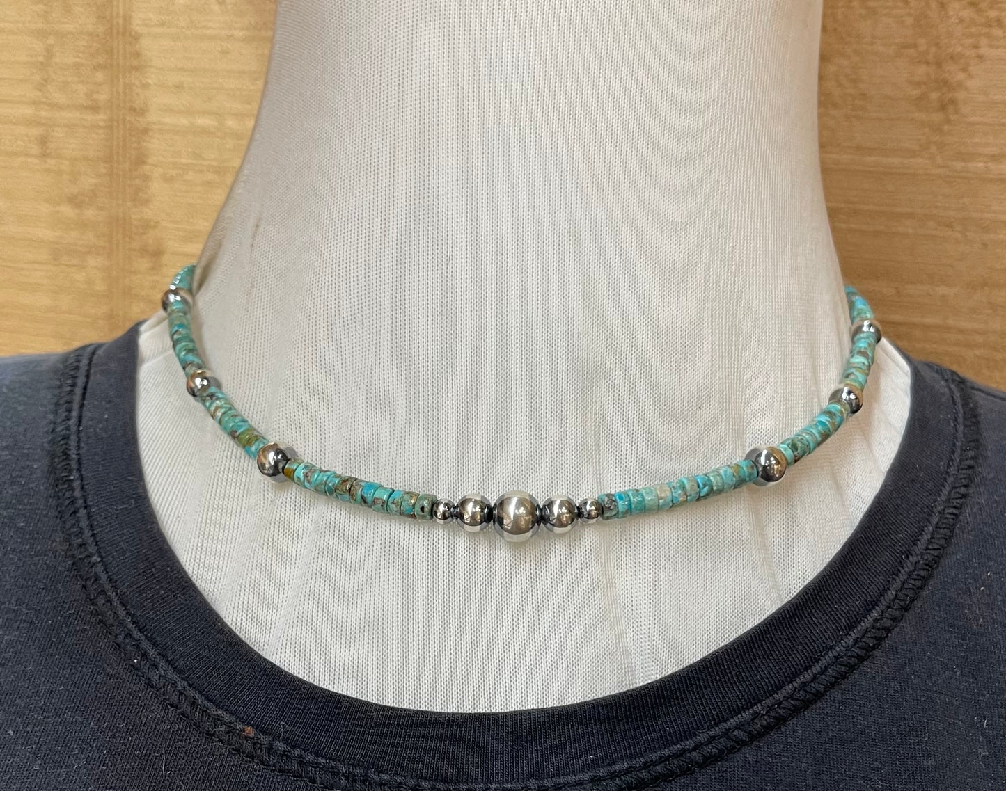 16" Turquoise Heishi Beads with Graduated Navajo Pearls