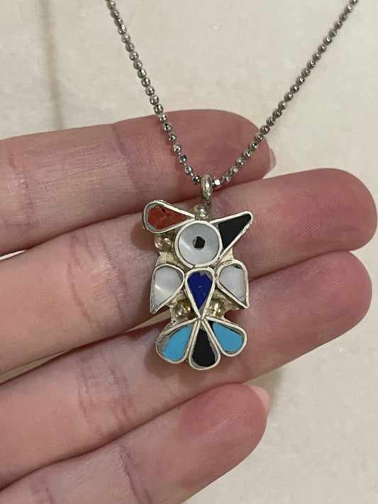 18" Multi Color Inlay Bird Necklace by P.Y, Zuni