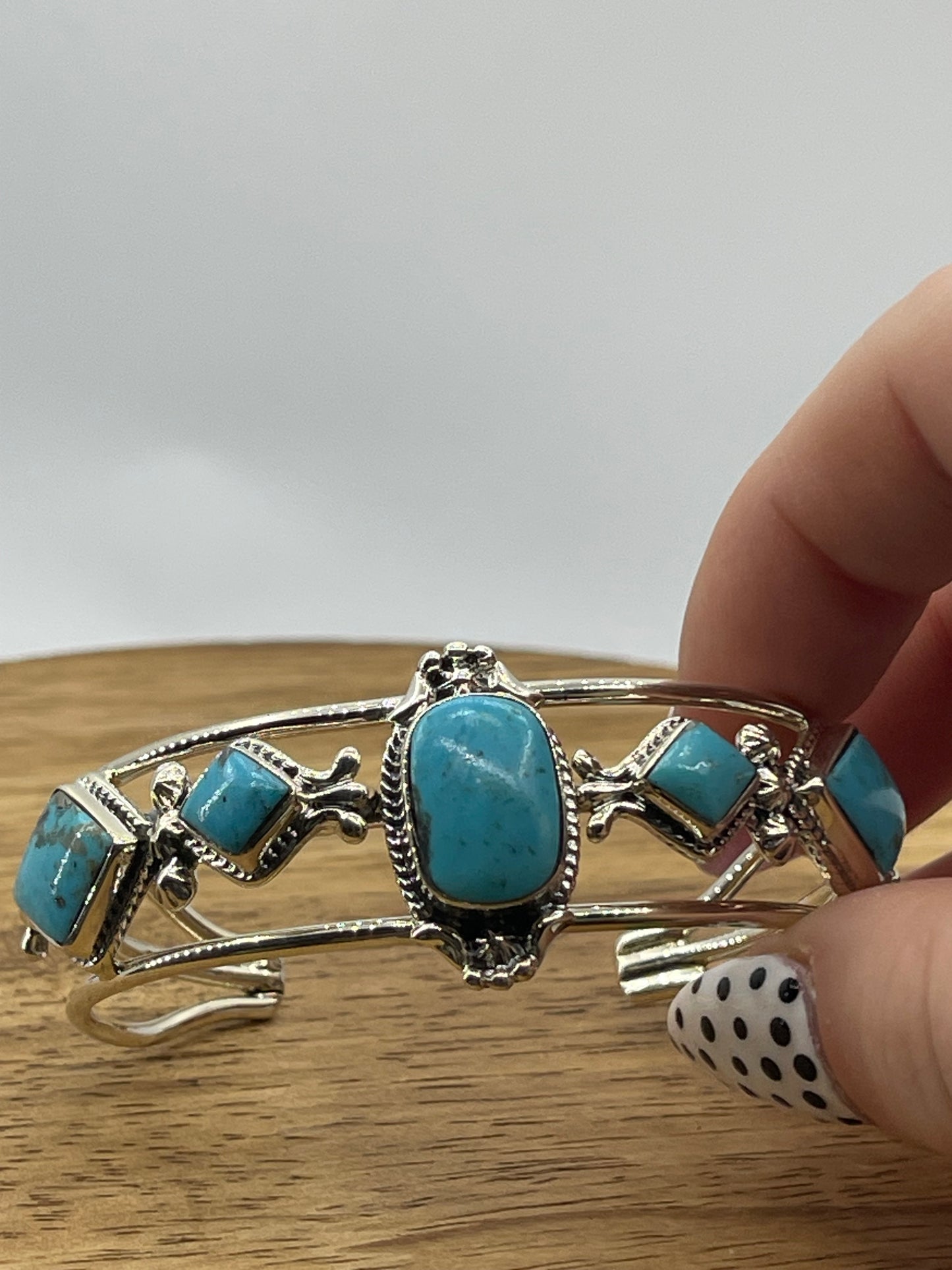 5 Stone Blue Kingman Cuff by Mike Smith, Navajo
