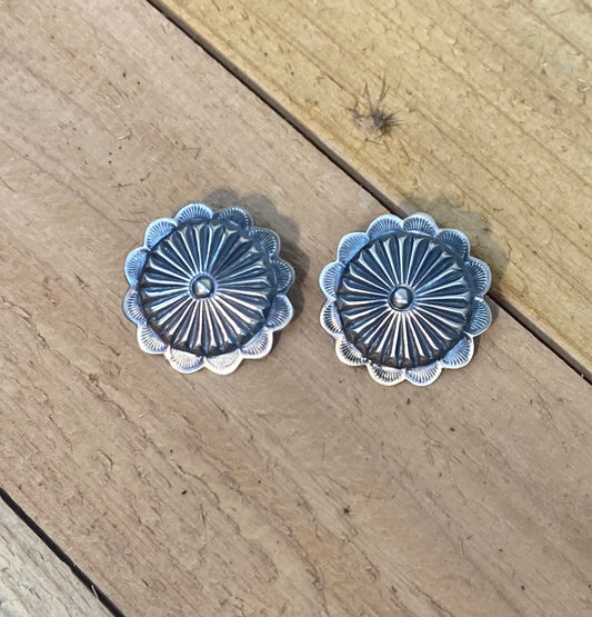 Hand Stamped Sterling Silver Concho Earrings by Rita Daye
