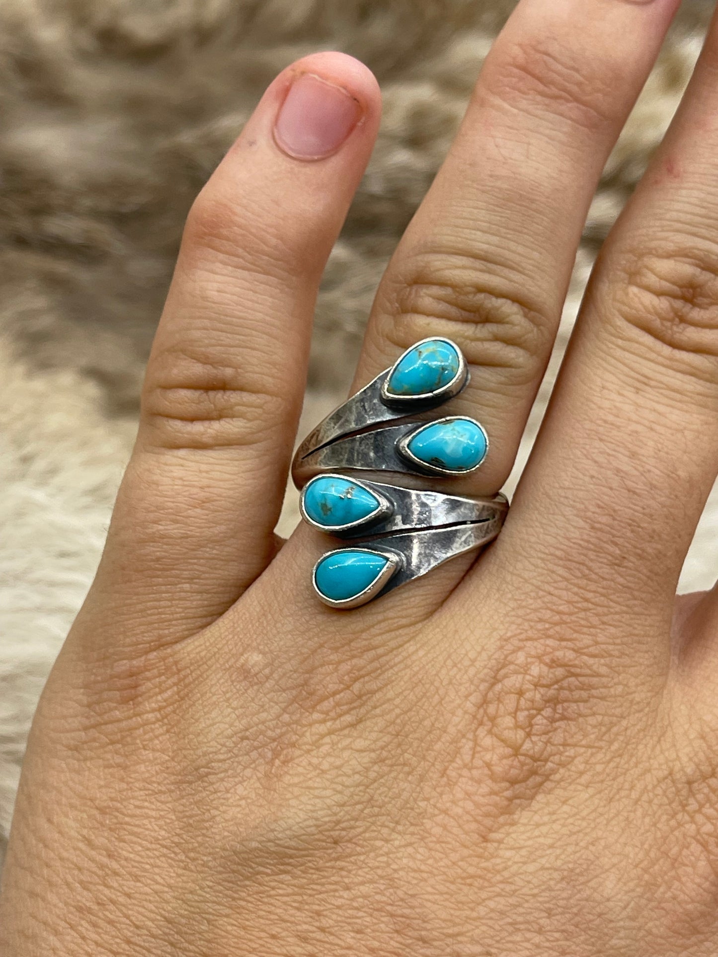 7.0 4 Stone Semi-Adjustable Ring by Thomas Yazzie, Navajo