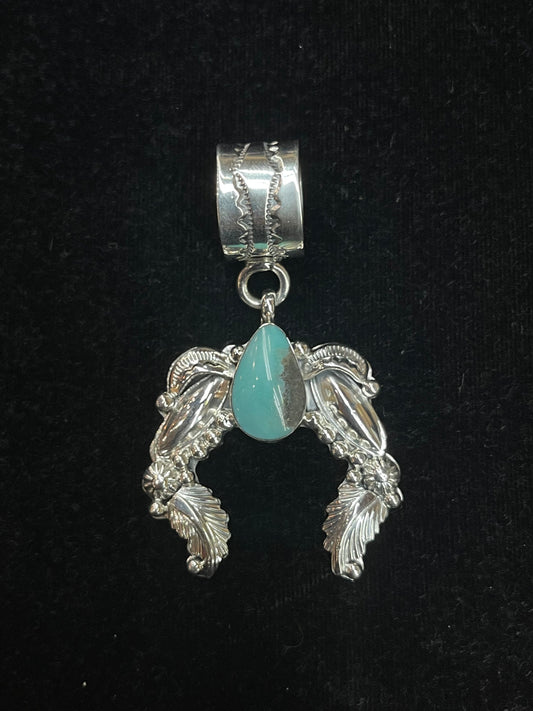 13.4mm Bale Sterling Silver Naja Pendant with Turquoise Stone by Gilbert Smith, Navajo