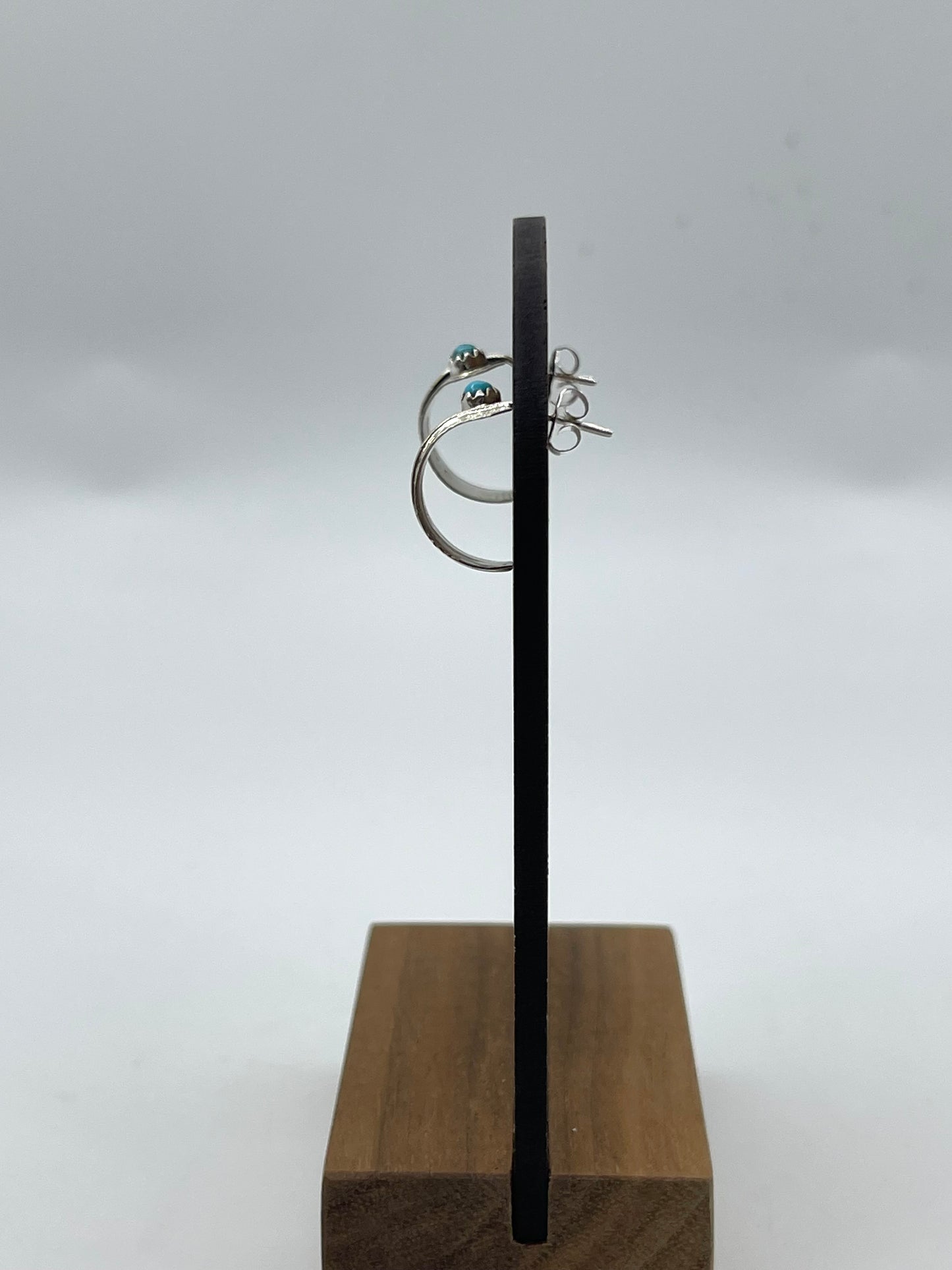 Small Feather Hoop with Turquoise Earrings by Aaron Davis, Navajo