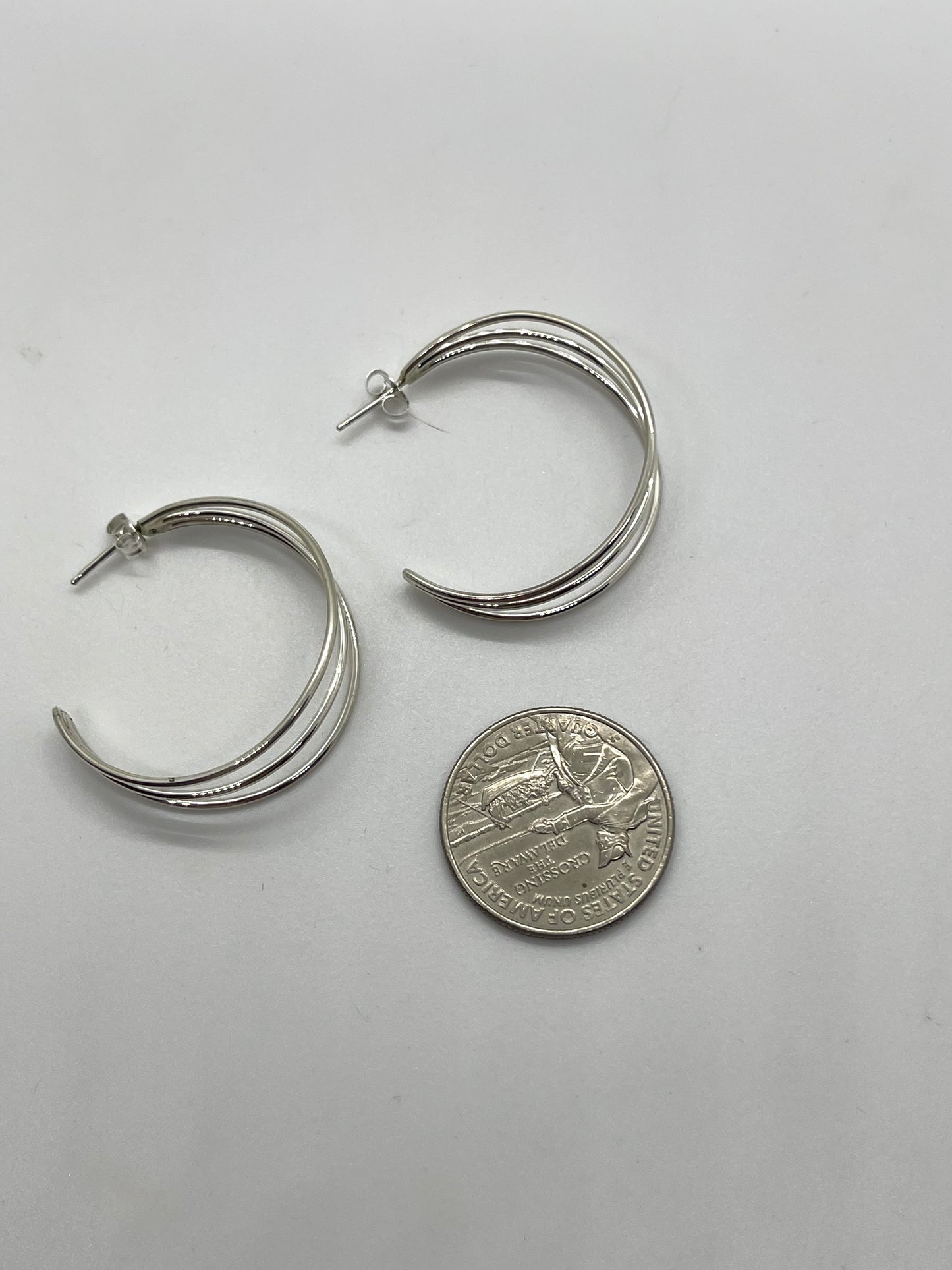 Sterling Silver 3 Wire Hoop Earrings by Elaine Tahe, Navajo