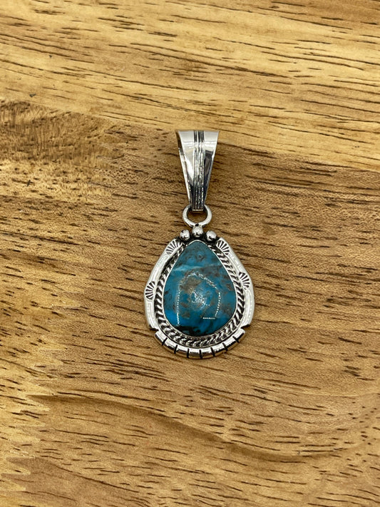 Turquoise Teardrop Pendant by Samuel Yellowhair, Navajo