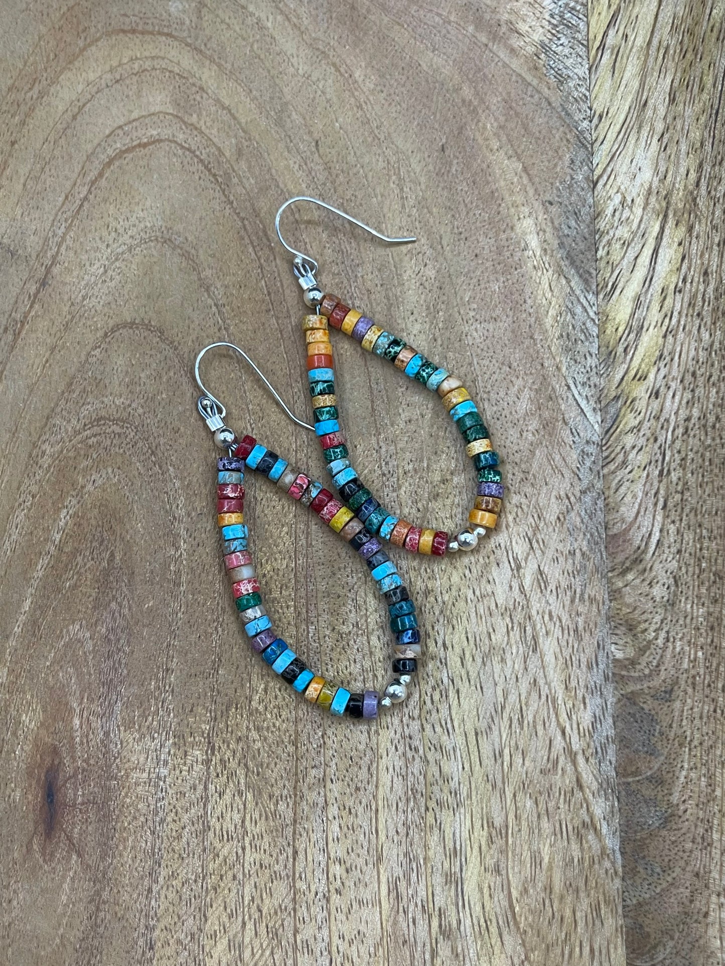 Multi Stone Heishi Bead Teardrop Earrings