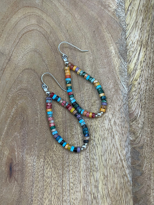 Multi Stone Heishi Bead Teardrop Earrings