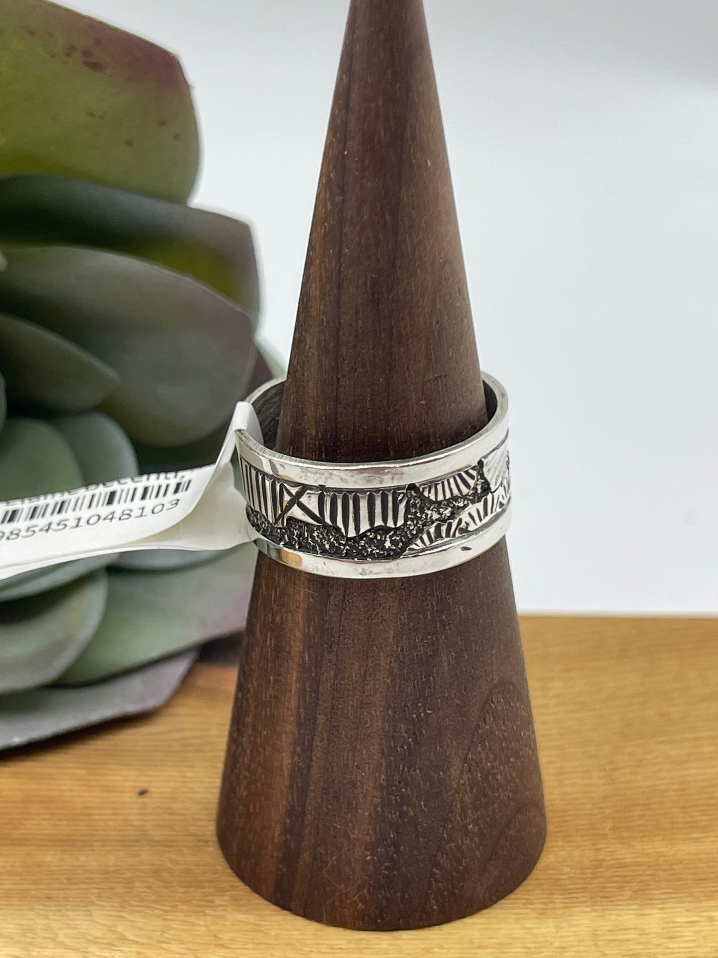 9.0 Silver Overlay Storyteller Ring by Elaine Becenti, Navajo