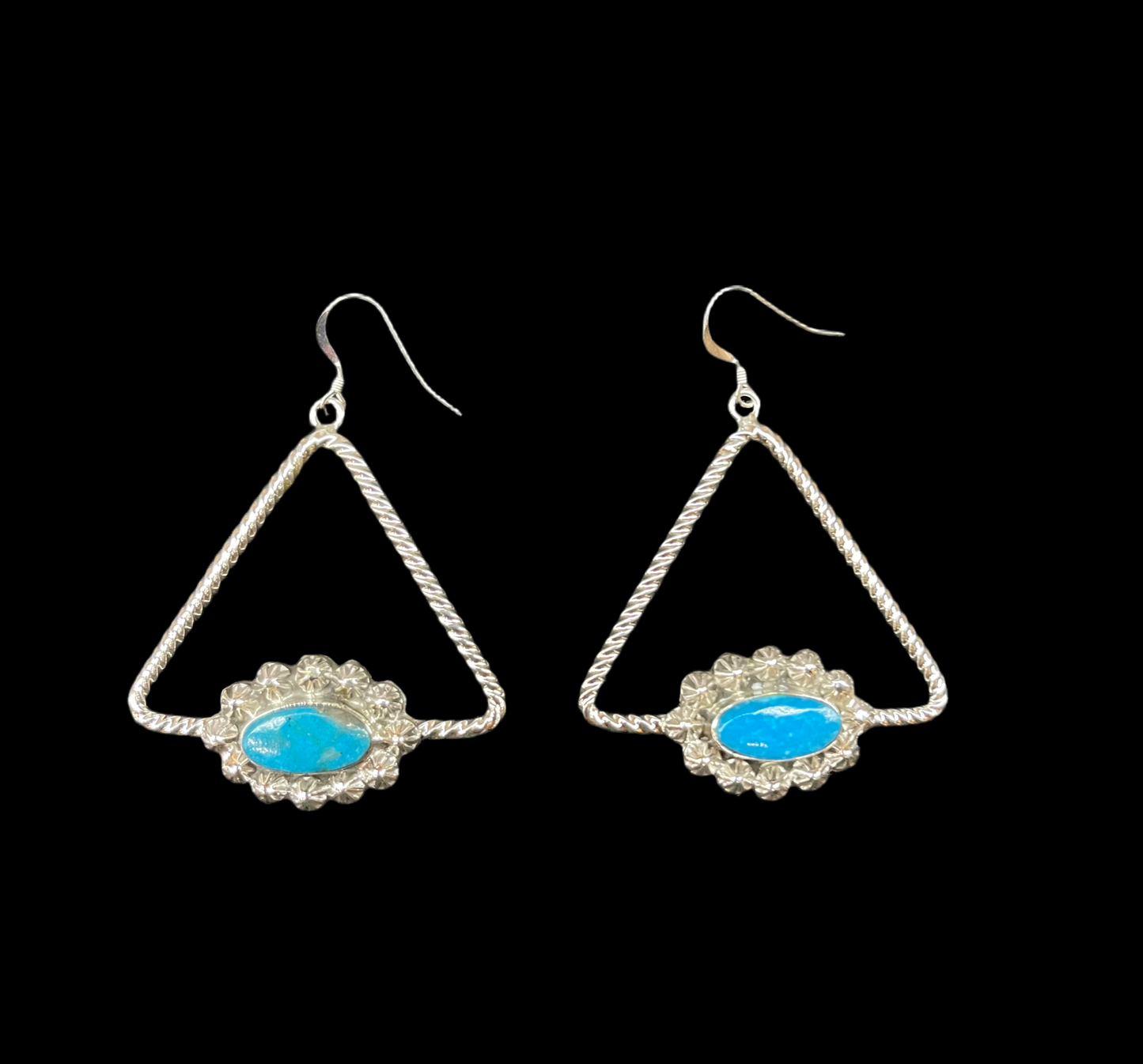 Turquoise Triangle Dangle Earrings by Greg Yazzie, Navajo