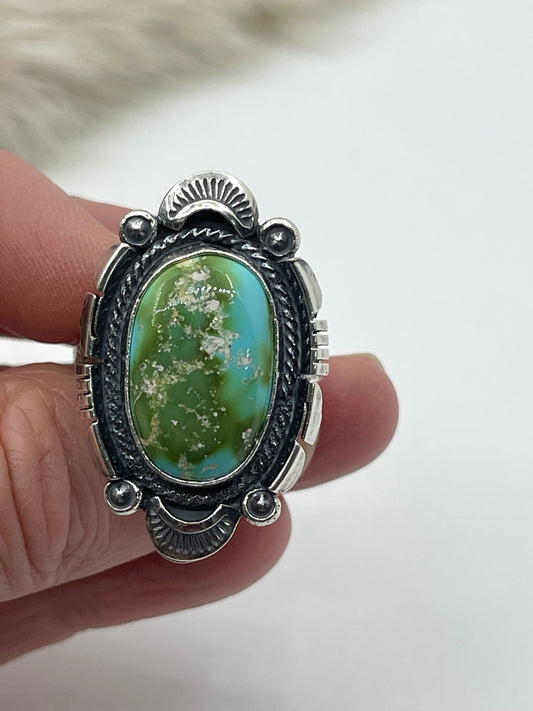 9.5 Oval Sonoran Gold Turquoise Ring By Daniel Benally, Navajo