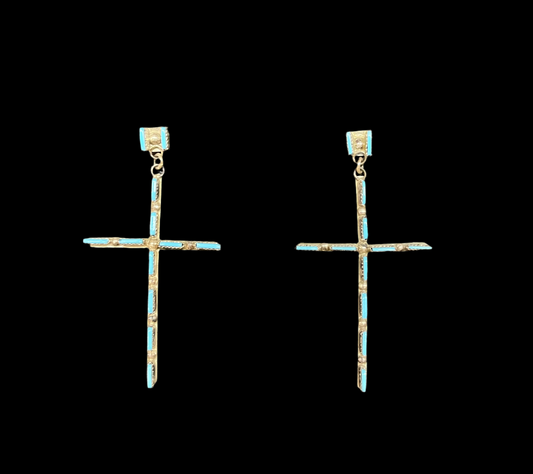 Zuni Needlepoint Sleeping Beauty Turquoise Cross Earrings