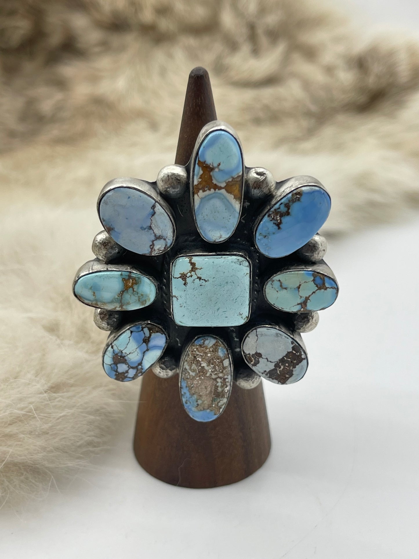 Adjustable (6.0-11.0) Golden Hills Cluster Ring by Thompson Piaso, Navajo