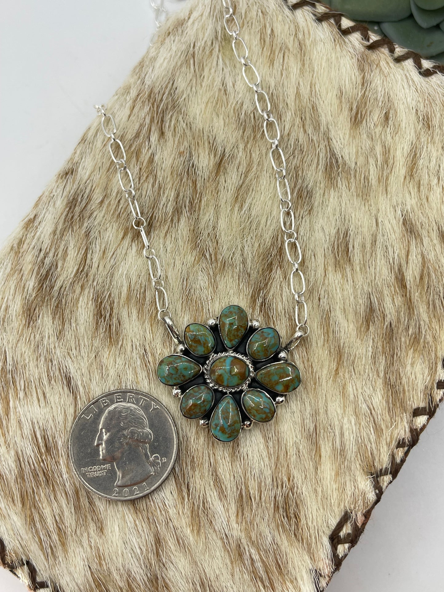 18" Royston Turquoise Cluster Necklace by Charlene Yazzie, Navajo