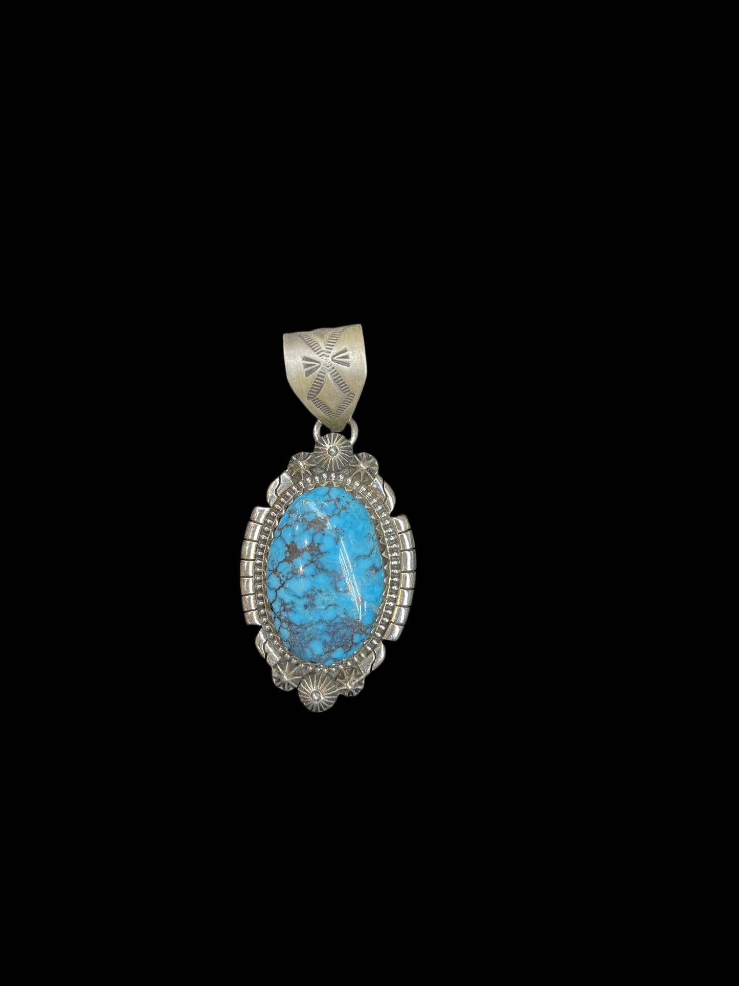 High Grade Kingman Spiderweb Turquoise Pendant by Tim Vandever, Navajo