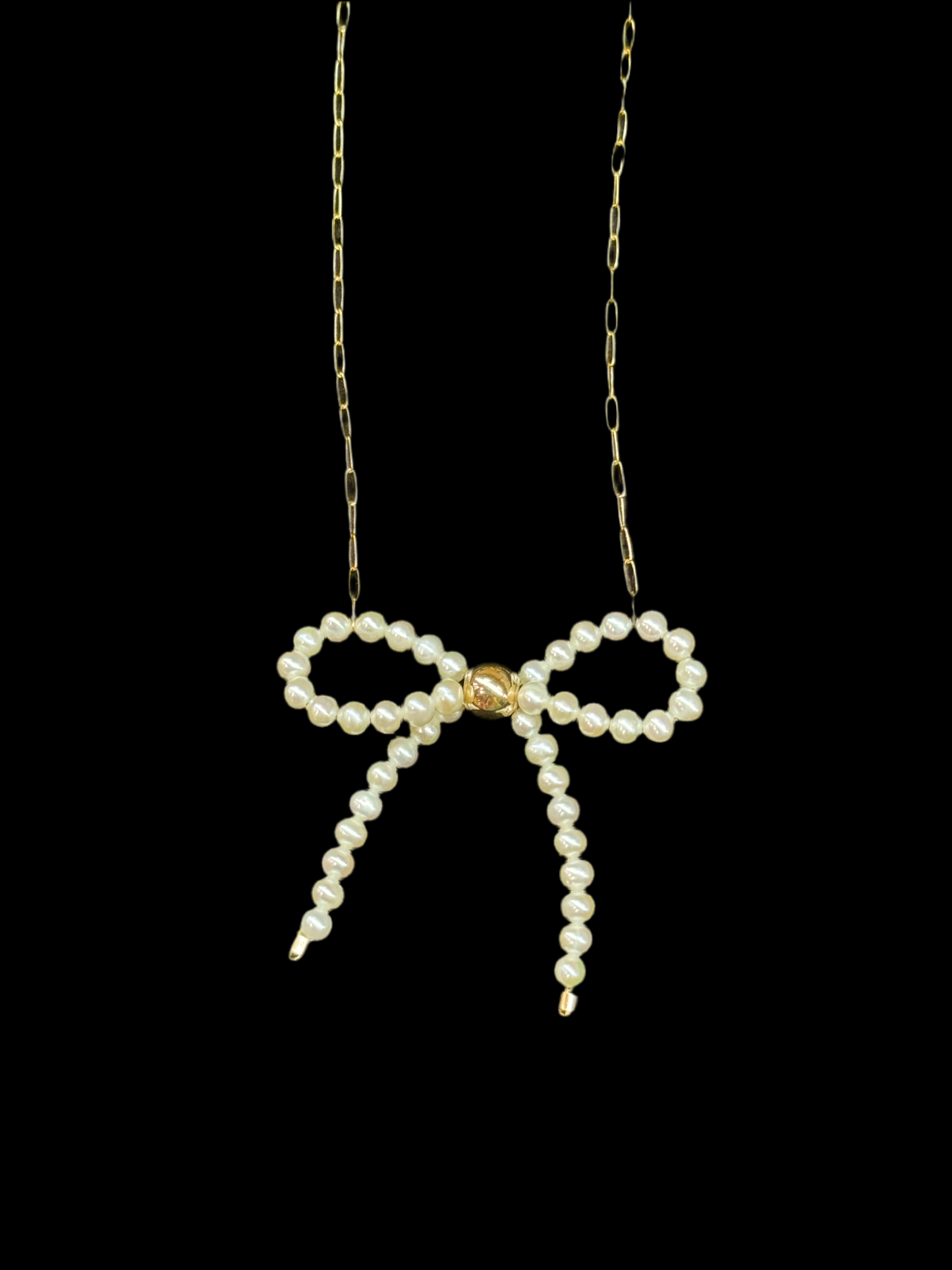 Fresh Water Pearl Bow on 14k Gold Filled Paperclip Chain Necklace