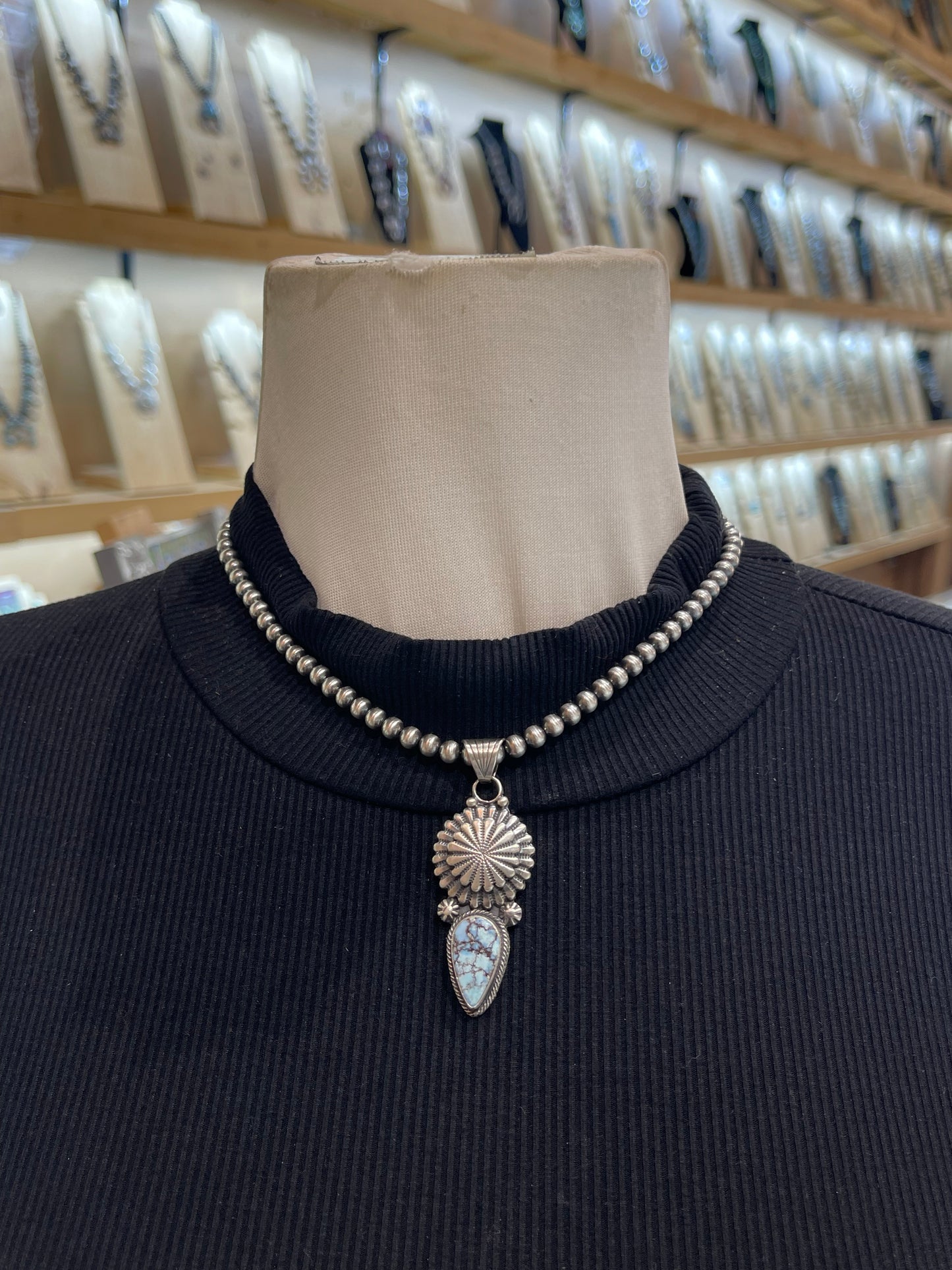 16" 6mm Golden Hills Turquoise with Double Layer Concho Necklace by Sharon McCarthy, Navajo