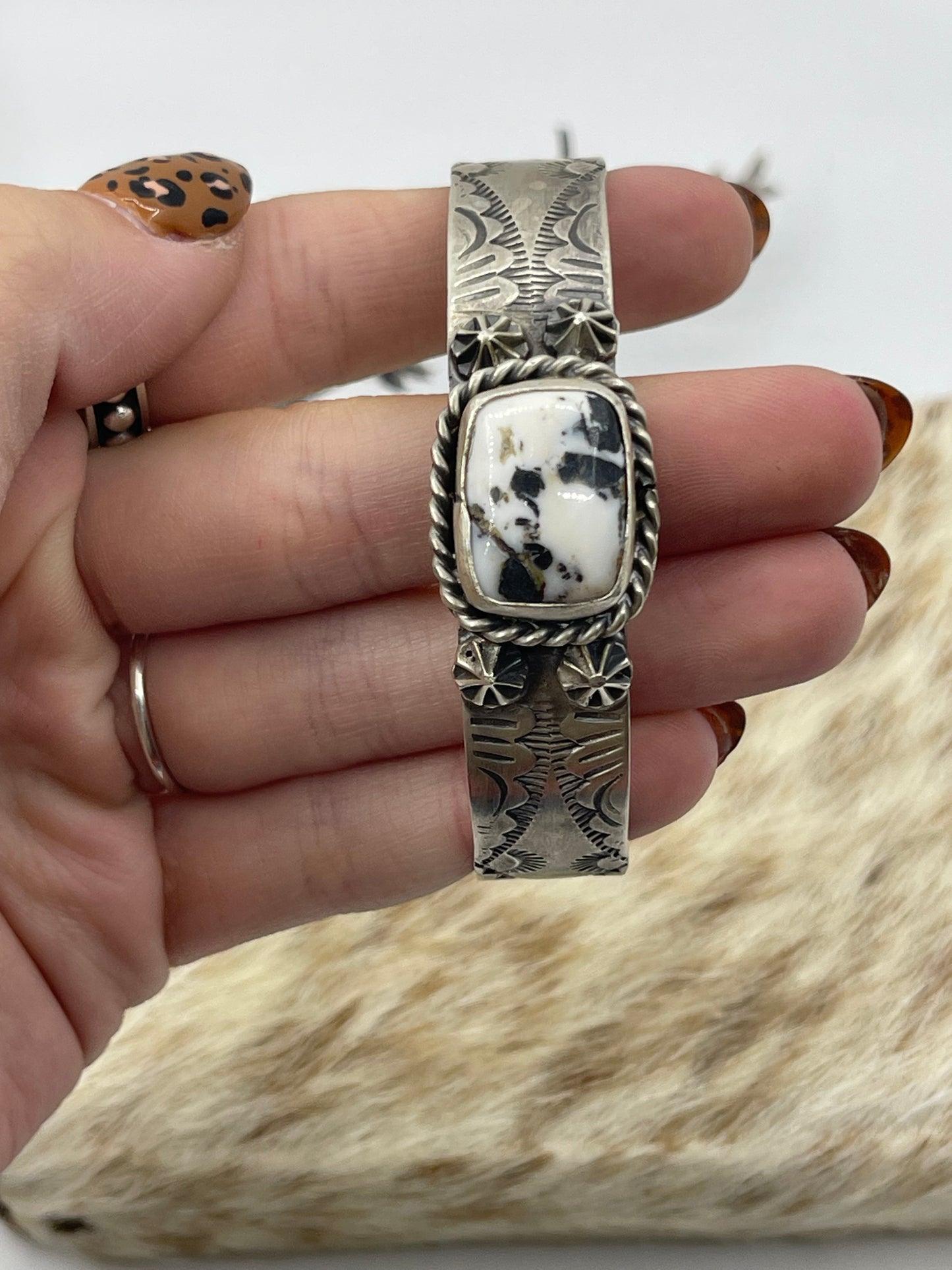 6"-7 1/2" White Buffalo Cuff by Boyd Ashley, Navajo