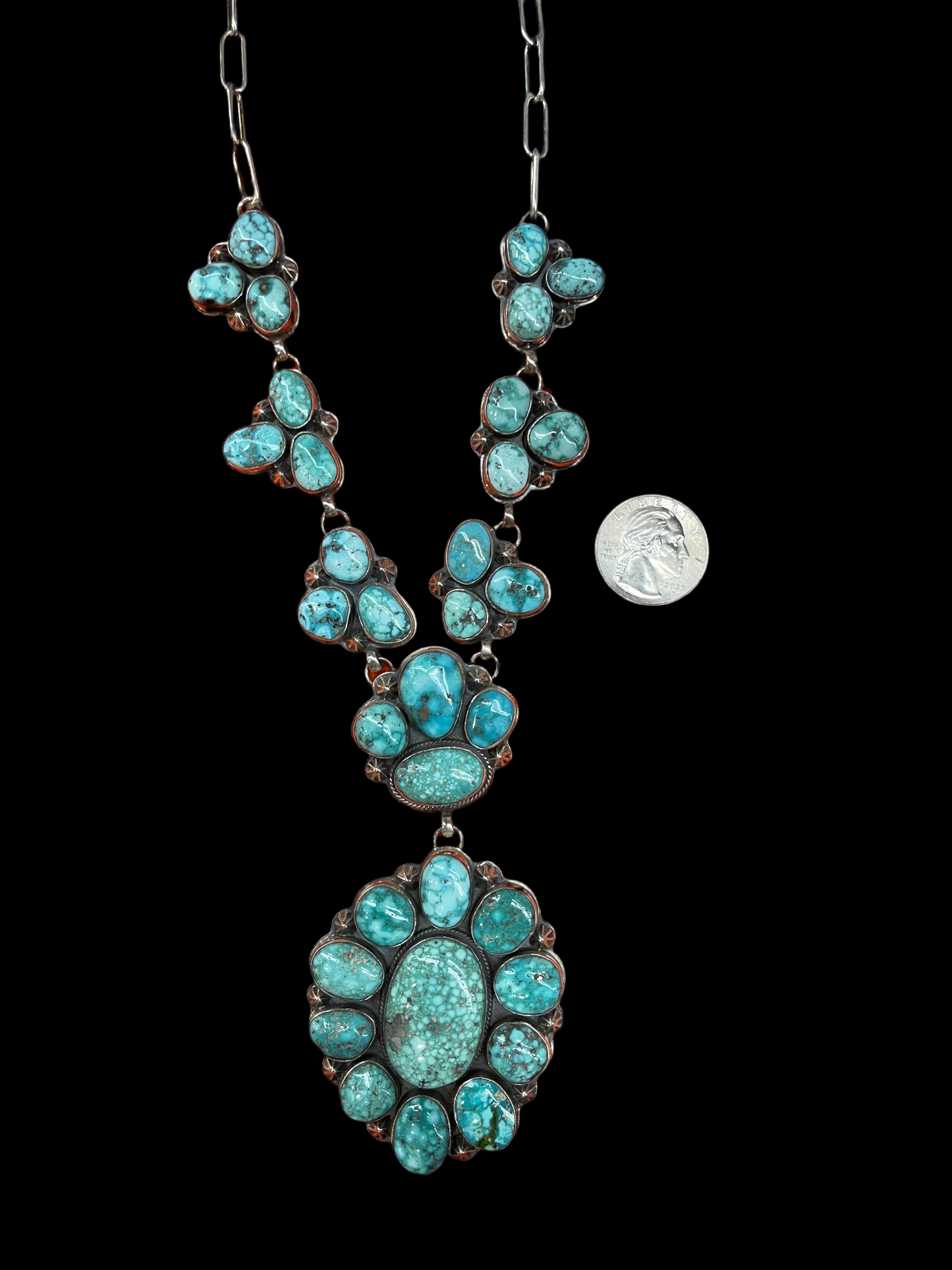 Kingman Web Turquoise Lariat by Ken Nez, Navajo