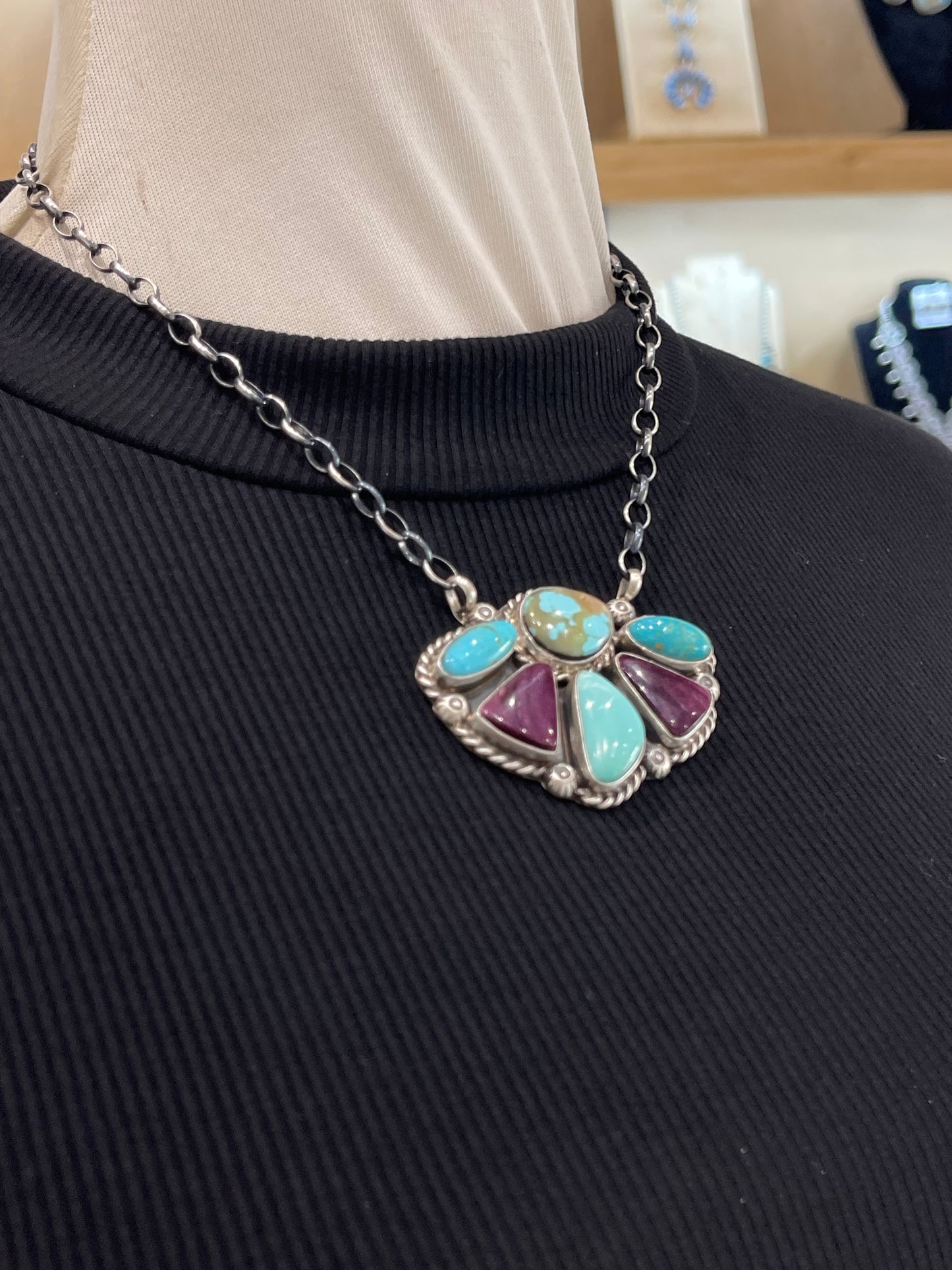 18" Multi-Stone Cluster Necklace by Augustine Largo, Navajo