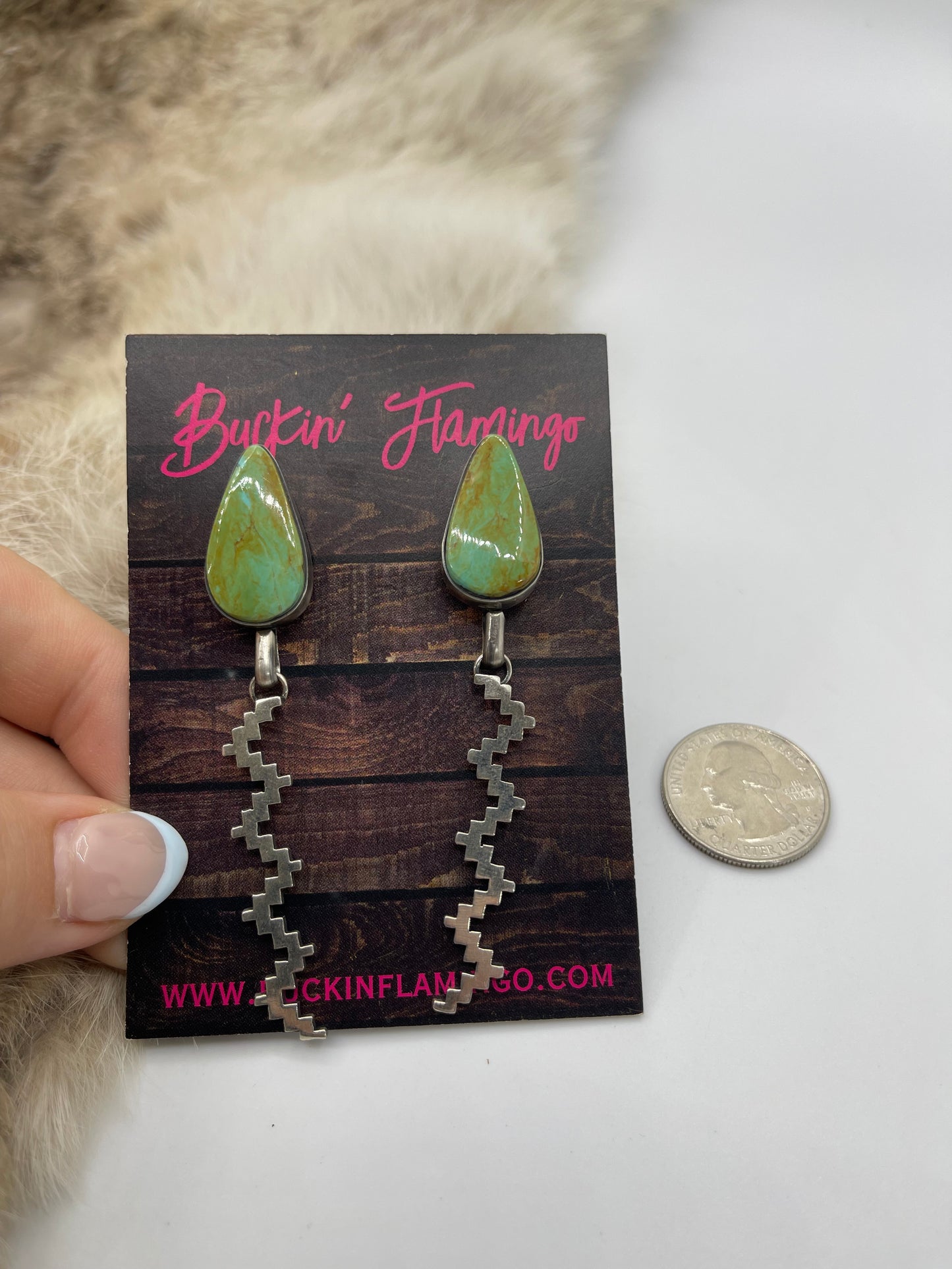 Royston Turquoise Post Dangle Earrings by Christina Jackson, Navajo
