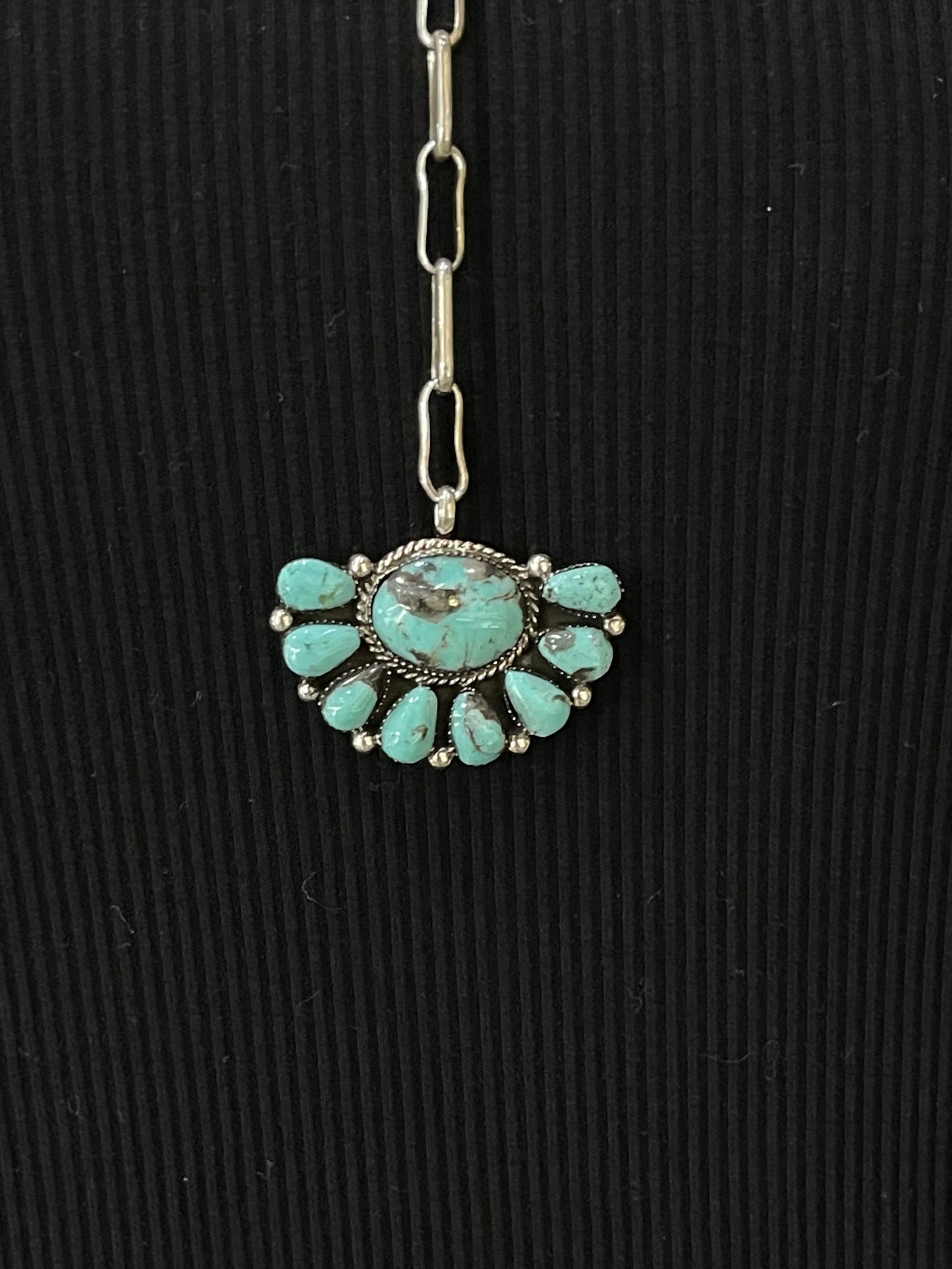 18"+6" Turquoise Half Cluster Lariat Necklace by Gregg Yazzie, Navajo